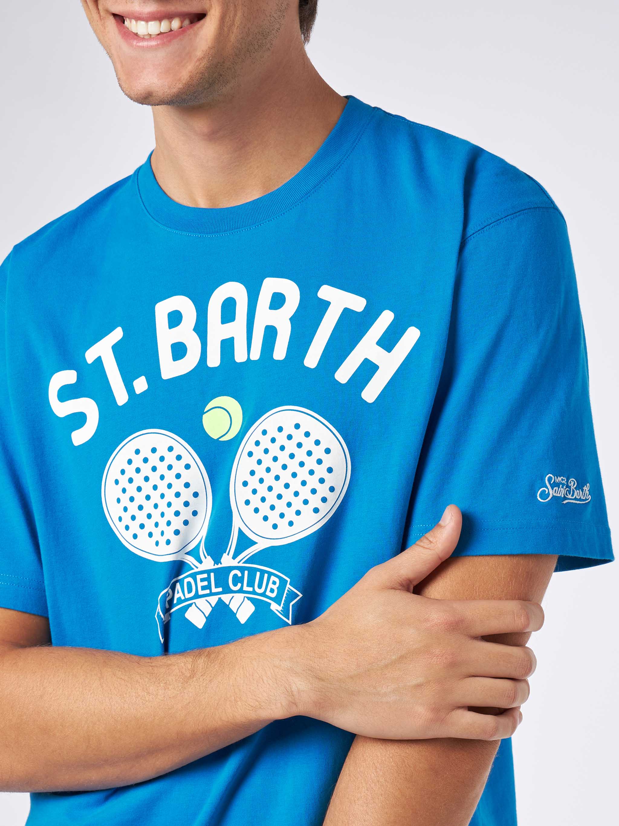 T-shirt Arnott in cotone pesante bluette con stampa St. Barth Padel Club - Image 2