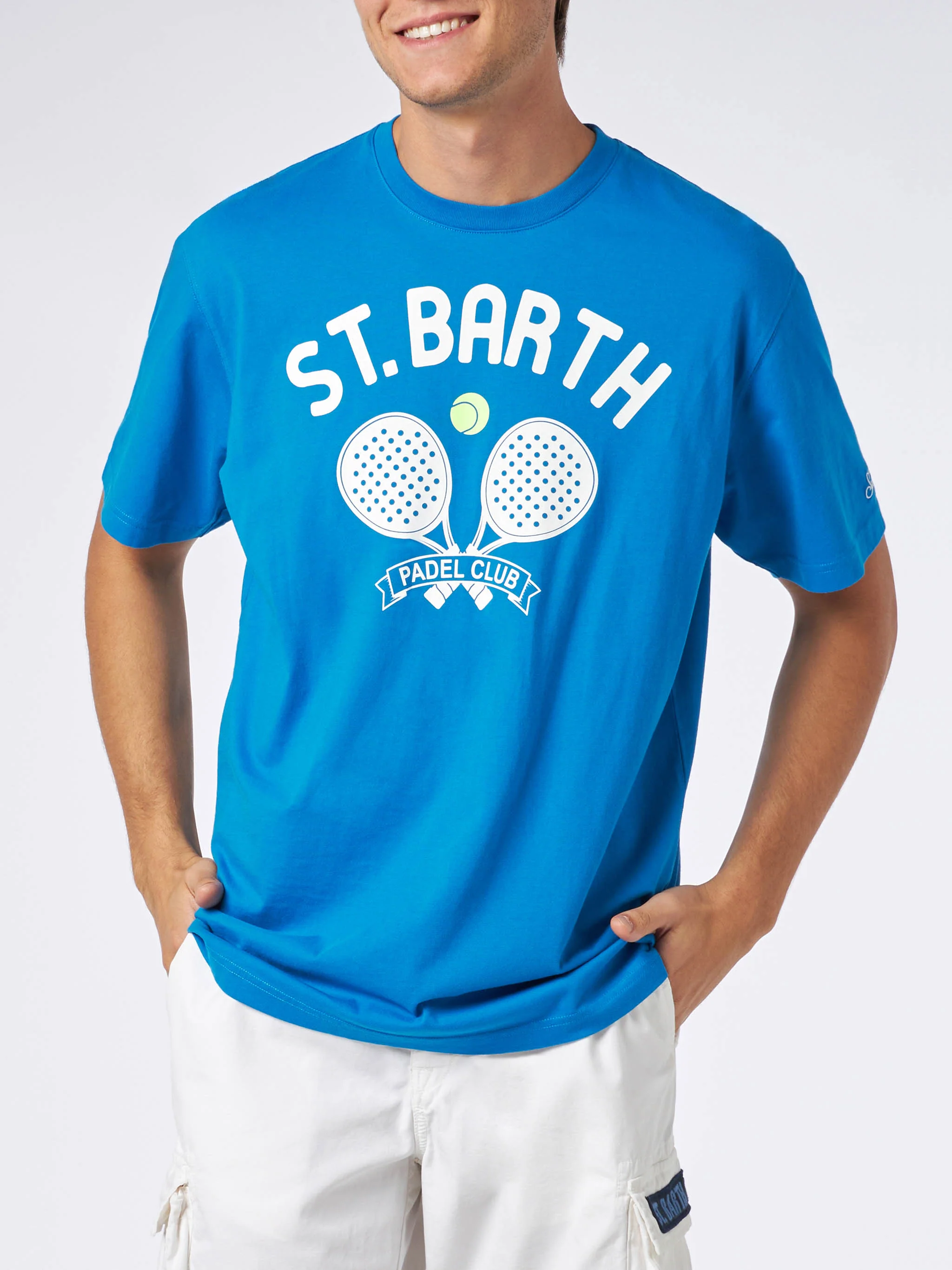 T-shirt Arnott in cotone pesante bluette con stampa St. Barth Padel Club - Image 3