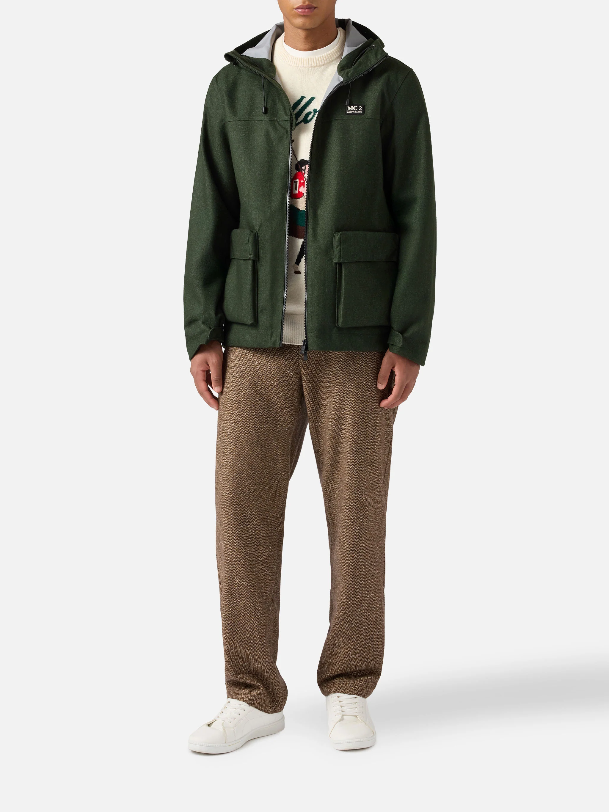 Giacca antivento Kauris Pocket con cappuccio verde militare - Image 2