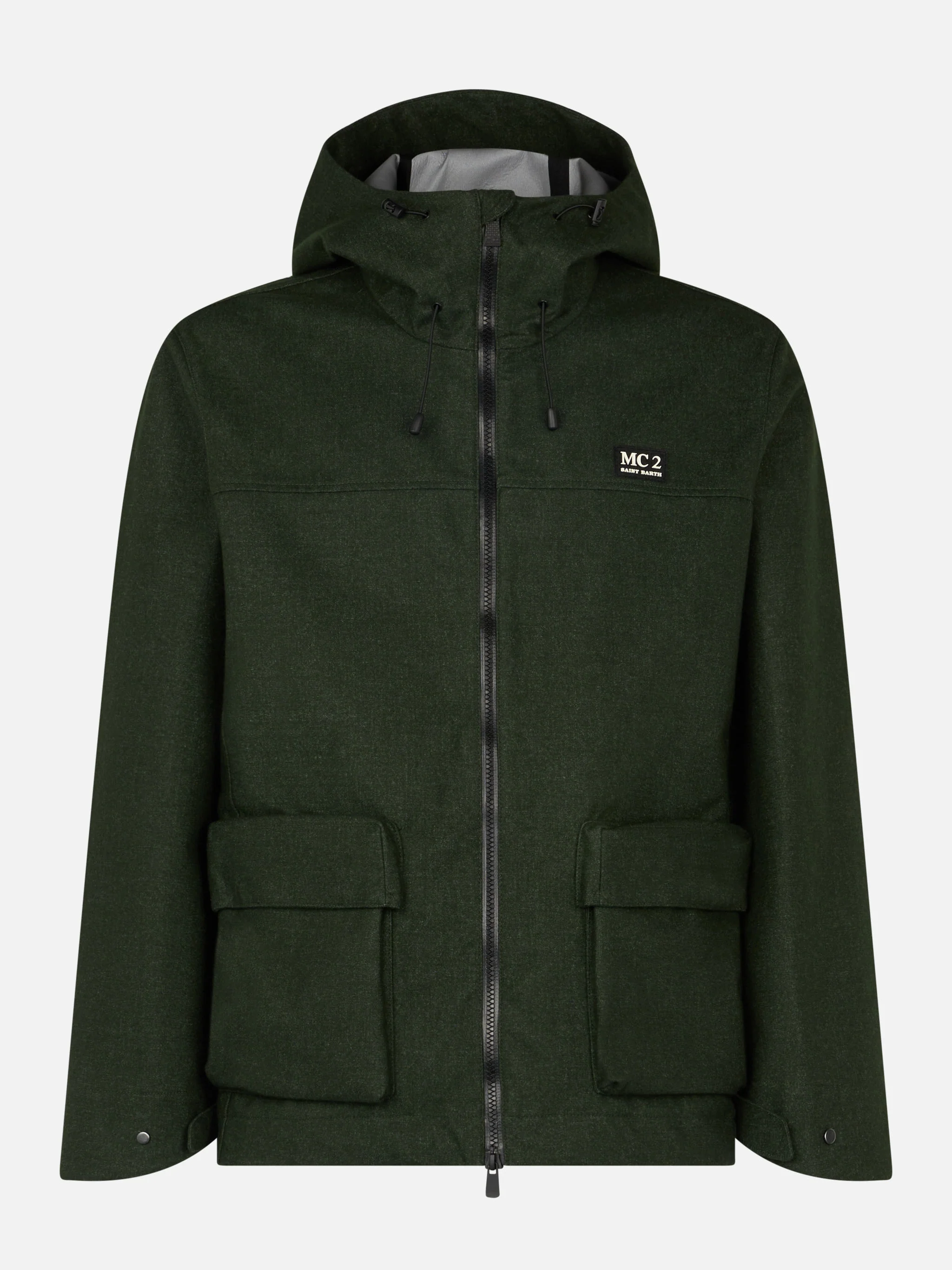 Giacca antivento Kauris Pocket con cappuccio verde militare - Image 5