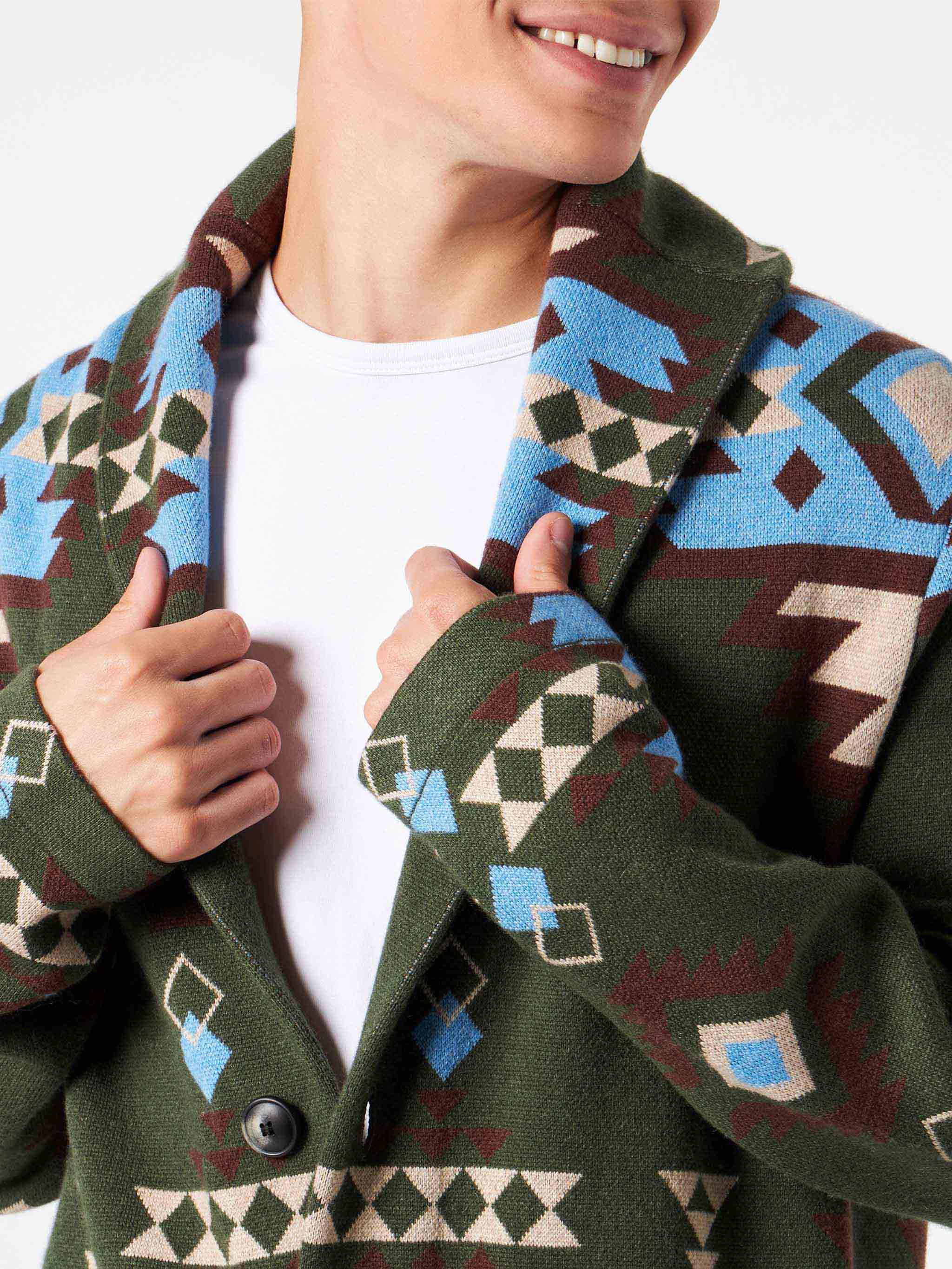 Giacca Max in maglia con jacquard etnico e ricamo - Image 3