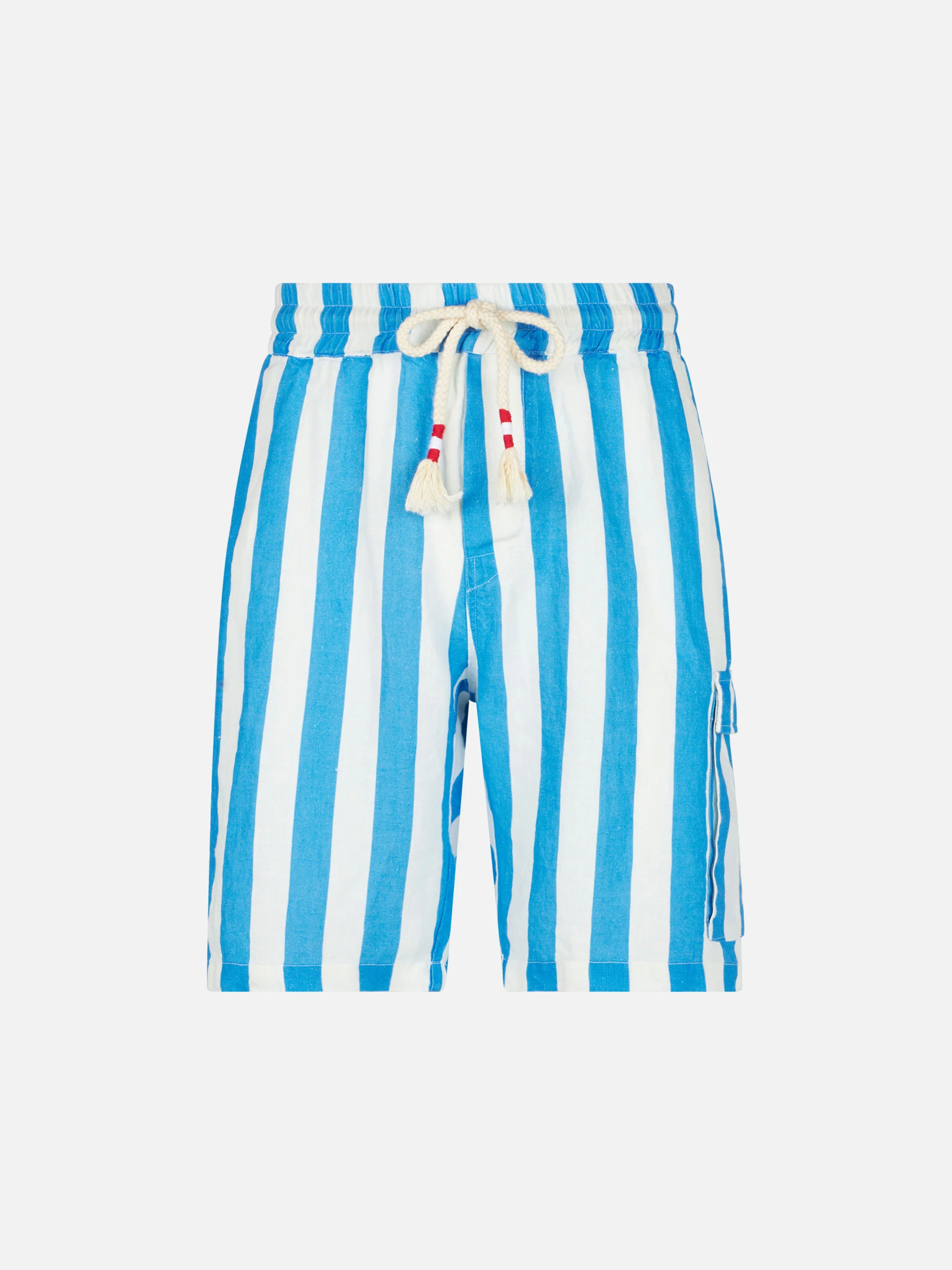 Bermuda Marseille in lino righe bianco e azzurro - Image 4
