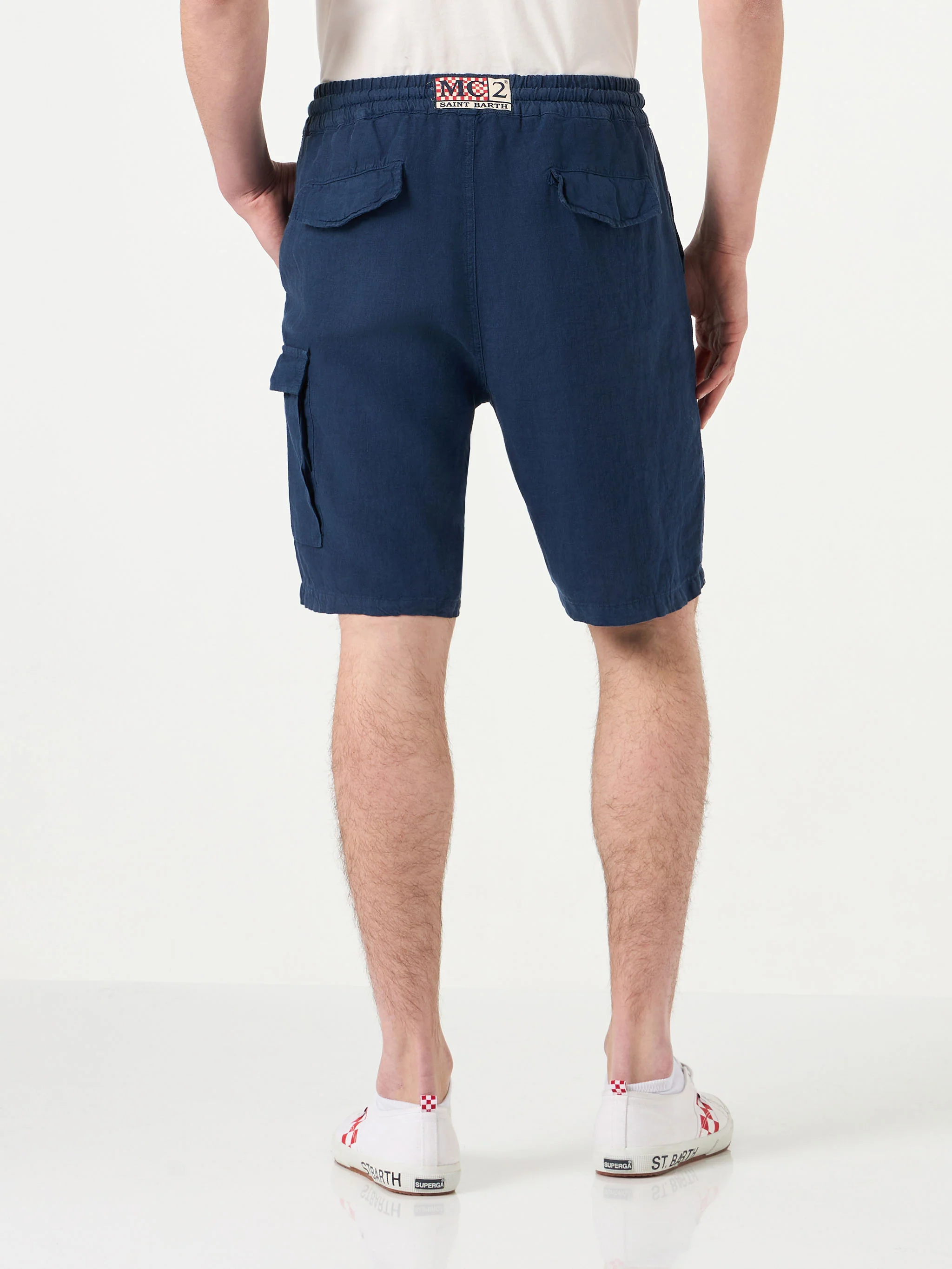 Bermuda da uomo in lino blu navy - Image 2