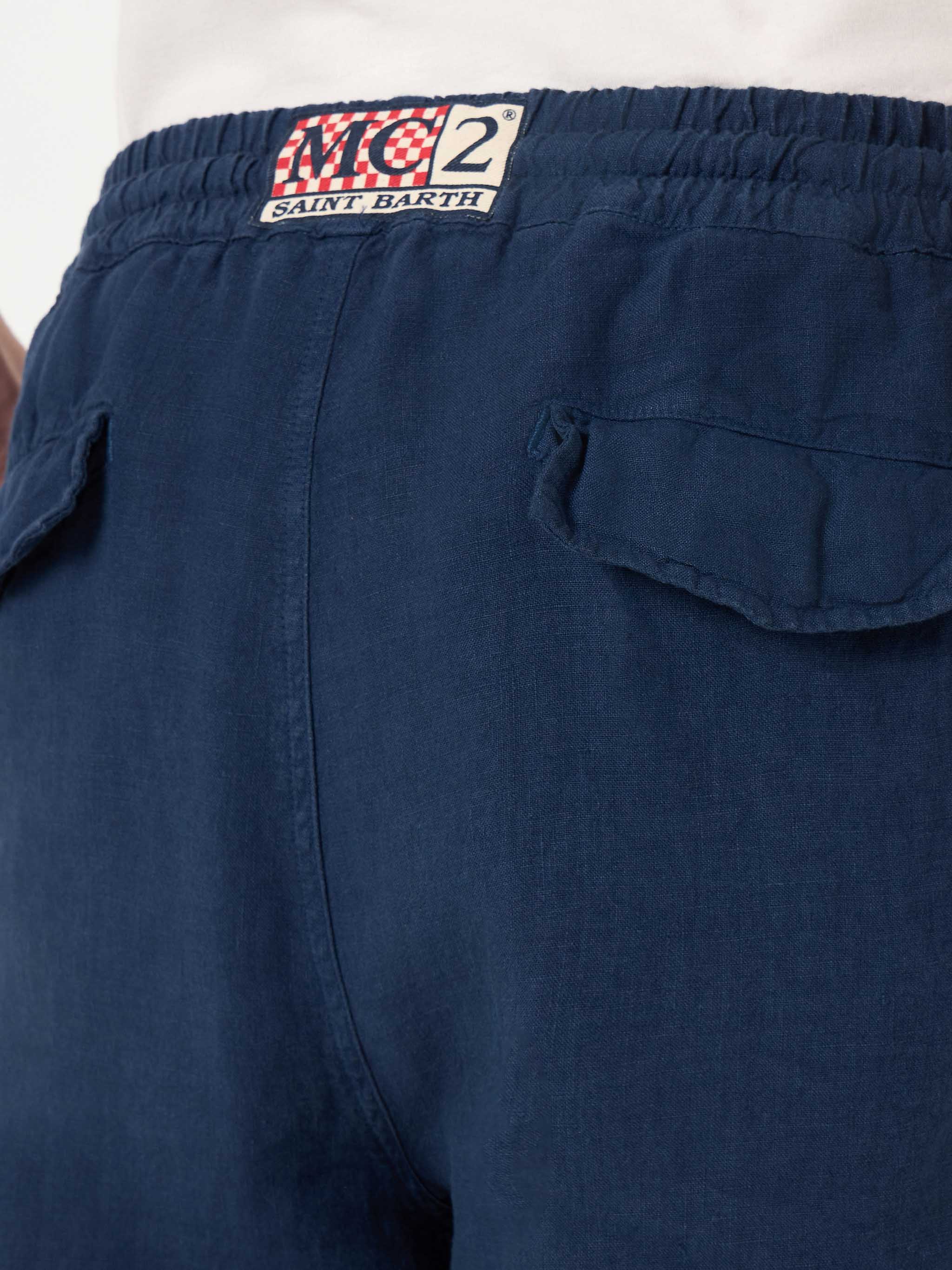 Bermuda da uomo in lino blu navy - Image 3