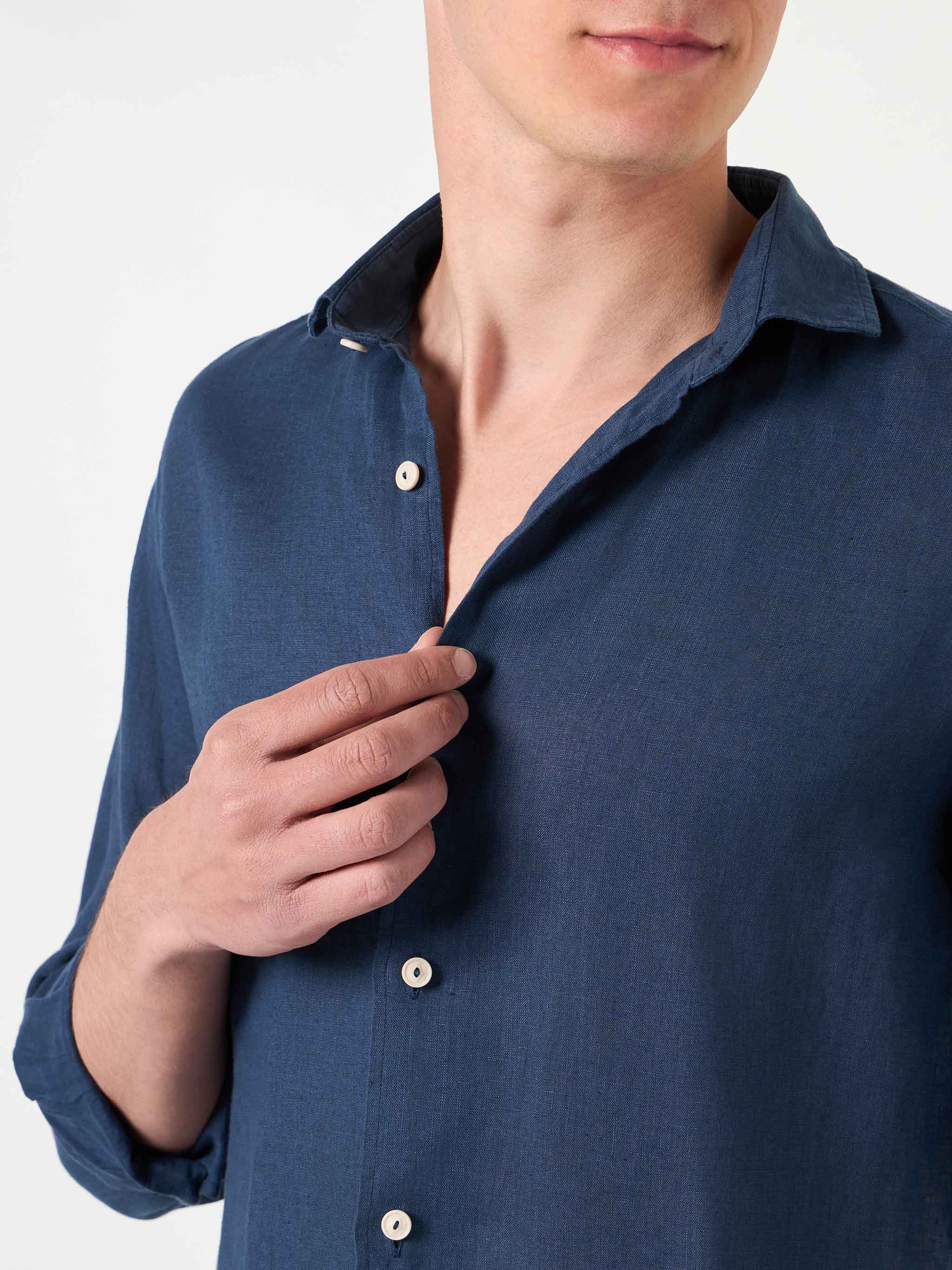 Camicia Pamplona in lino blu navy - Image 2