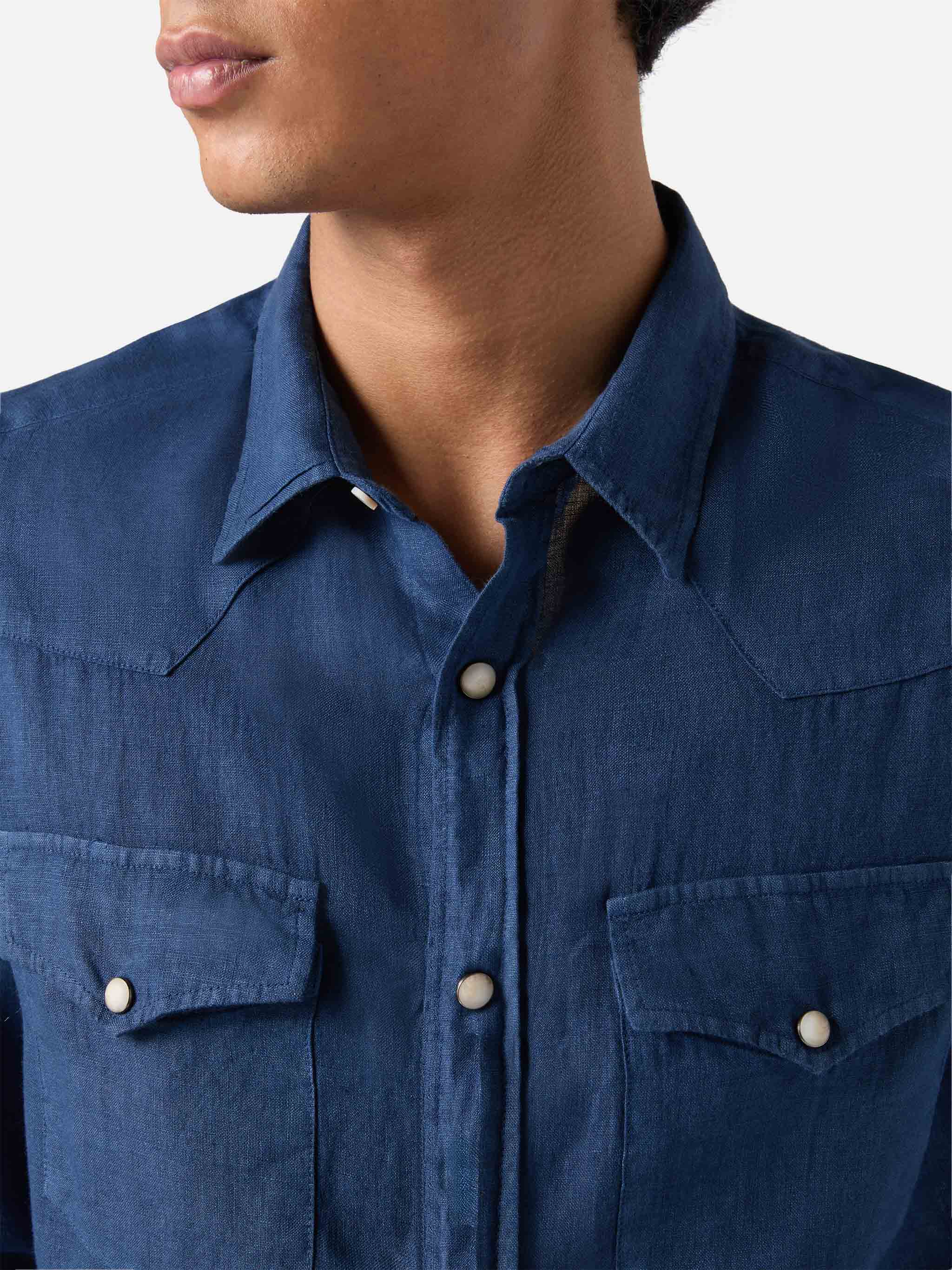 Camicia Greg in lino effetto denim blu navy - Image 2