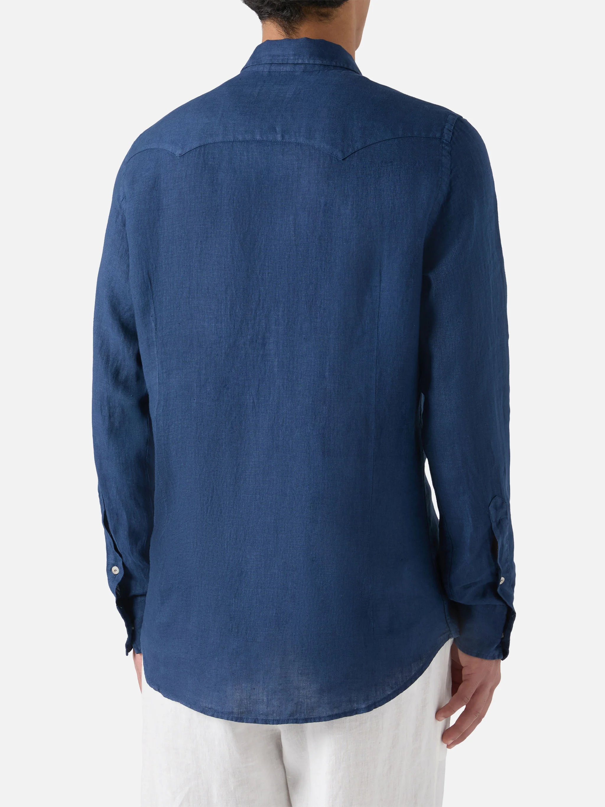 Camicia Greg in lino effetto denim blu navy - Image 3