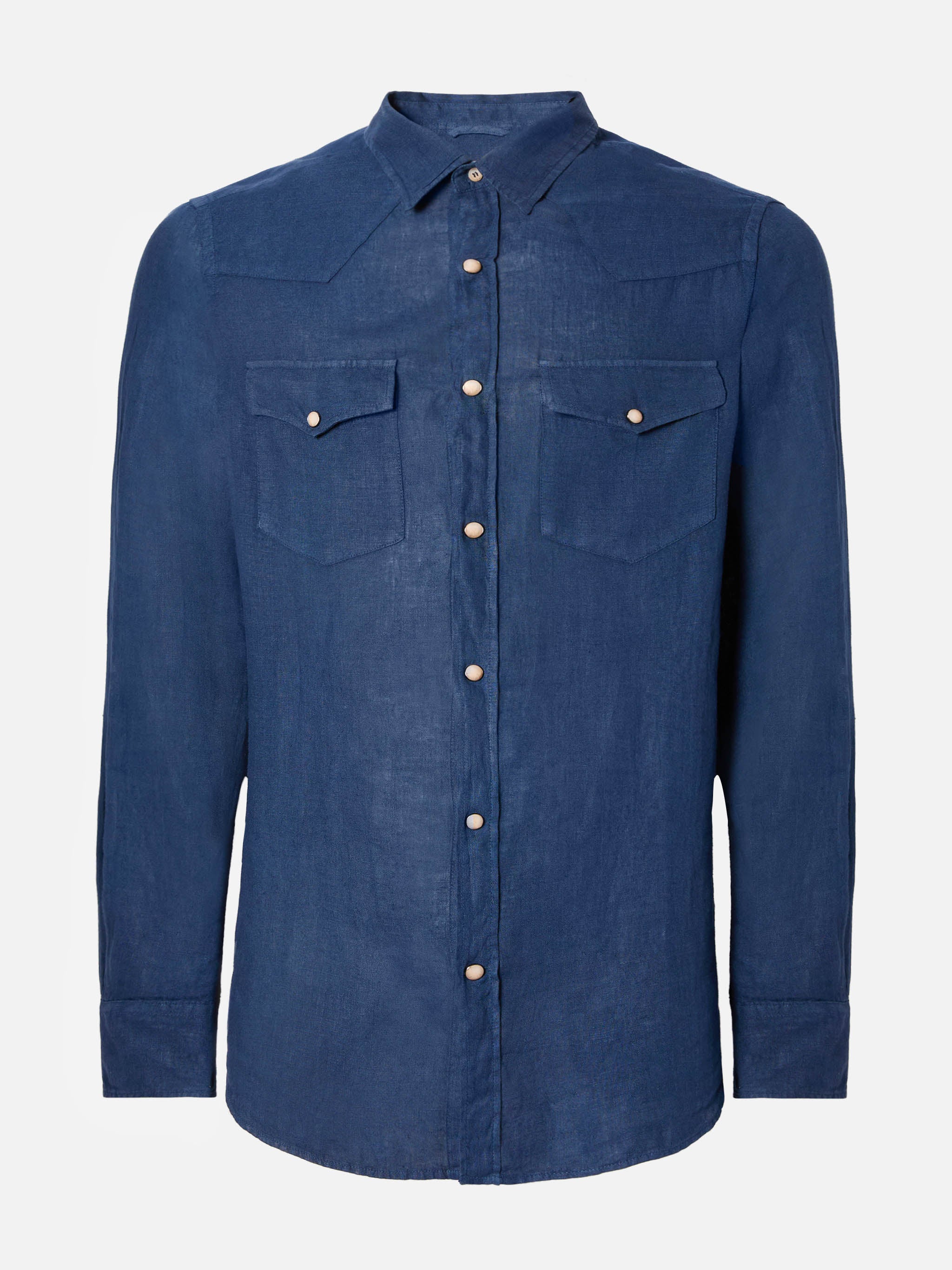Camicia Greg in lino effetto denim blu navy - Image 4