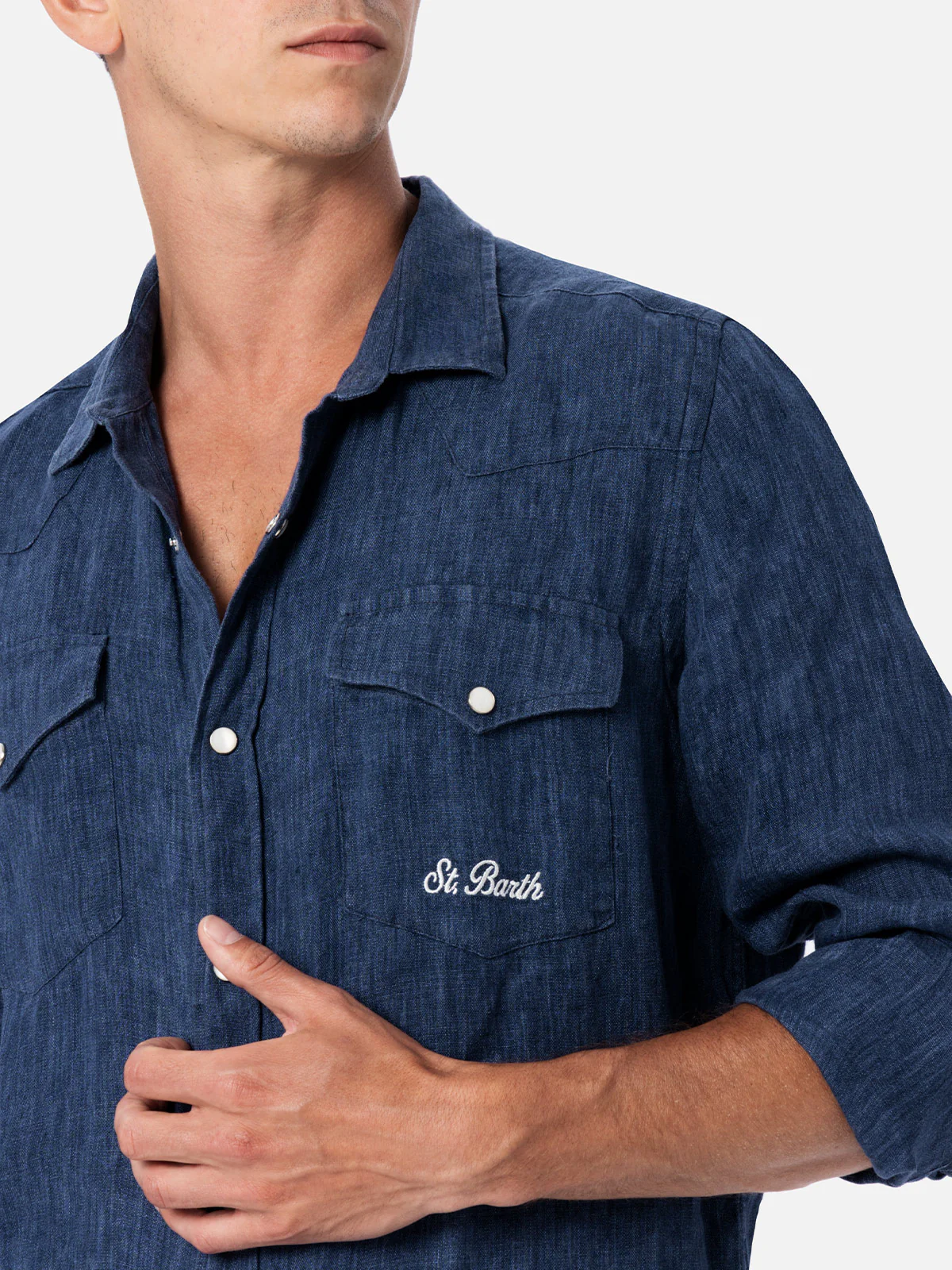 Camicia Greg in lino effetto denim blu - Image 2