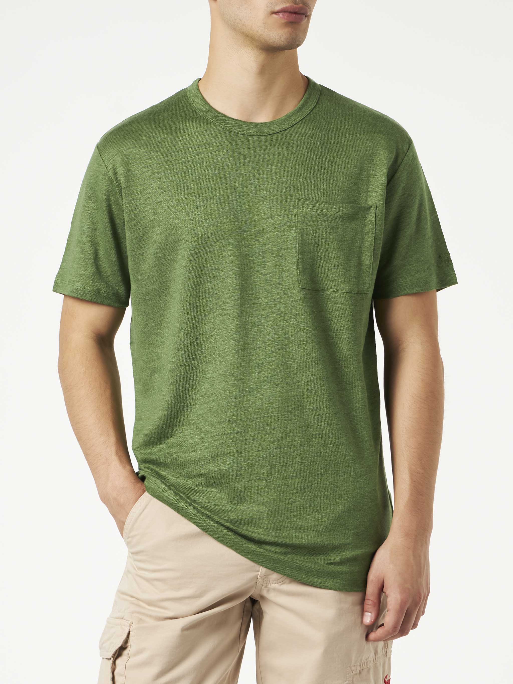 T-shirt Ecstasea in lino verde militare - Image 3