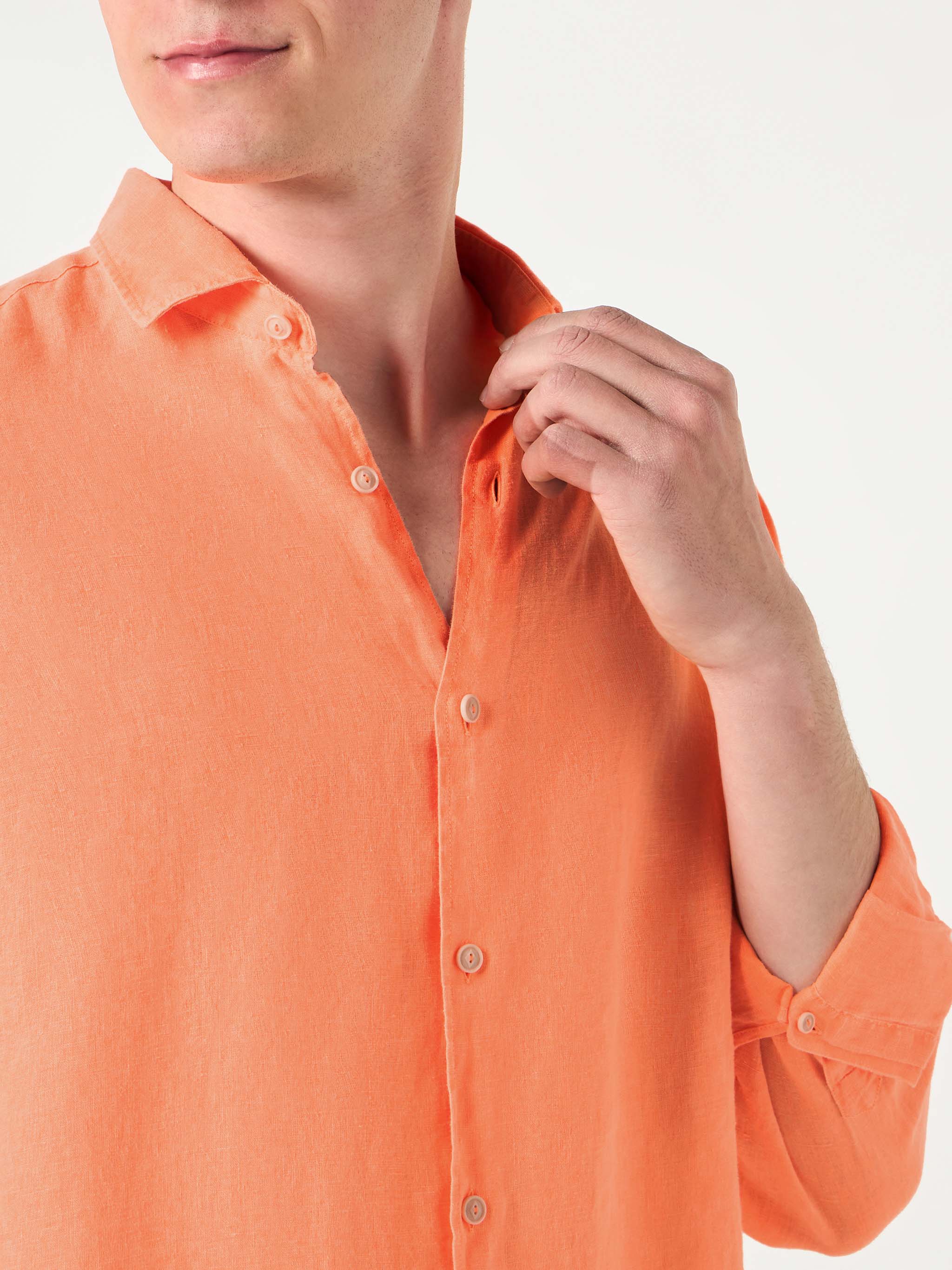 Camicia Pamplona in lino arancione fluo - Image 2