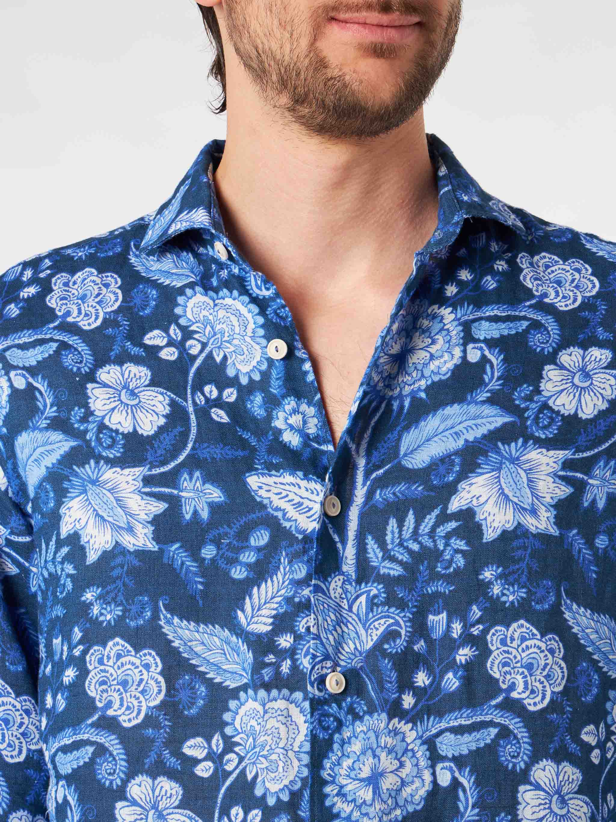 Camicia Pamplona in lino stampa floreale - Image 3