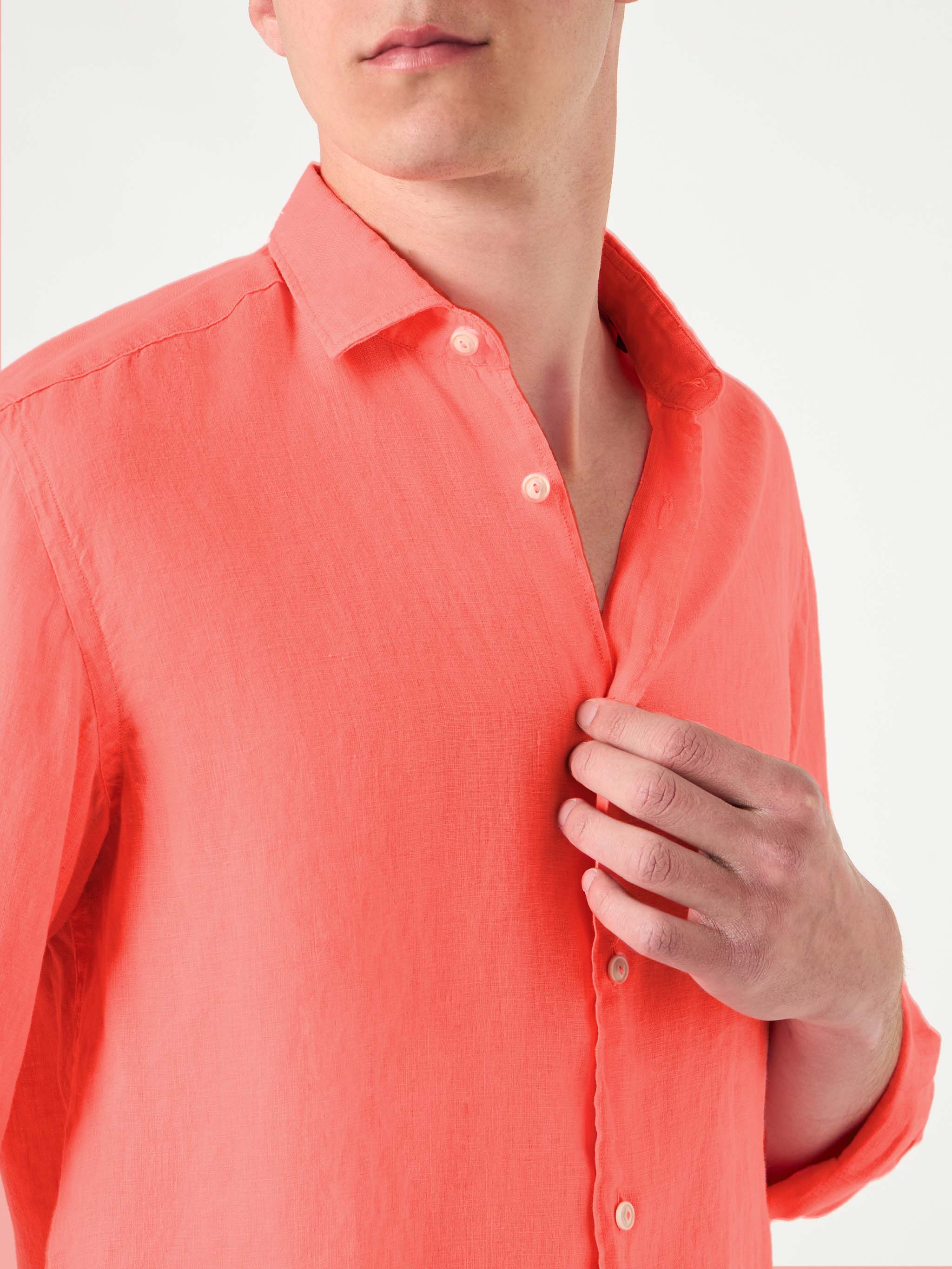 Camicia Pamplona in lino rosso fluo - Image 2