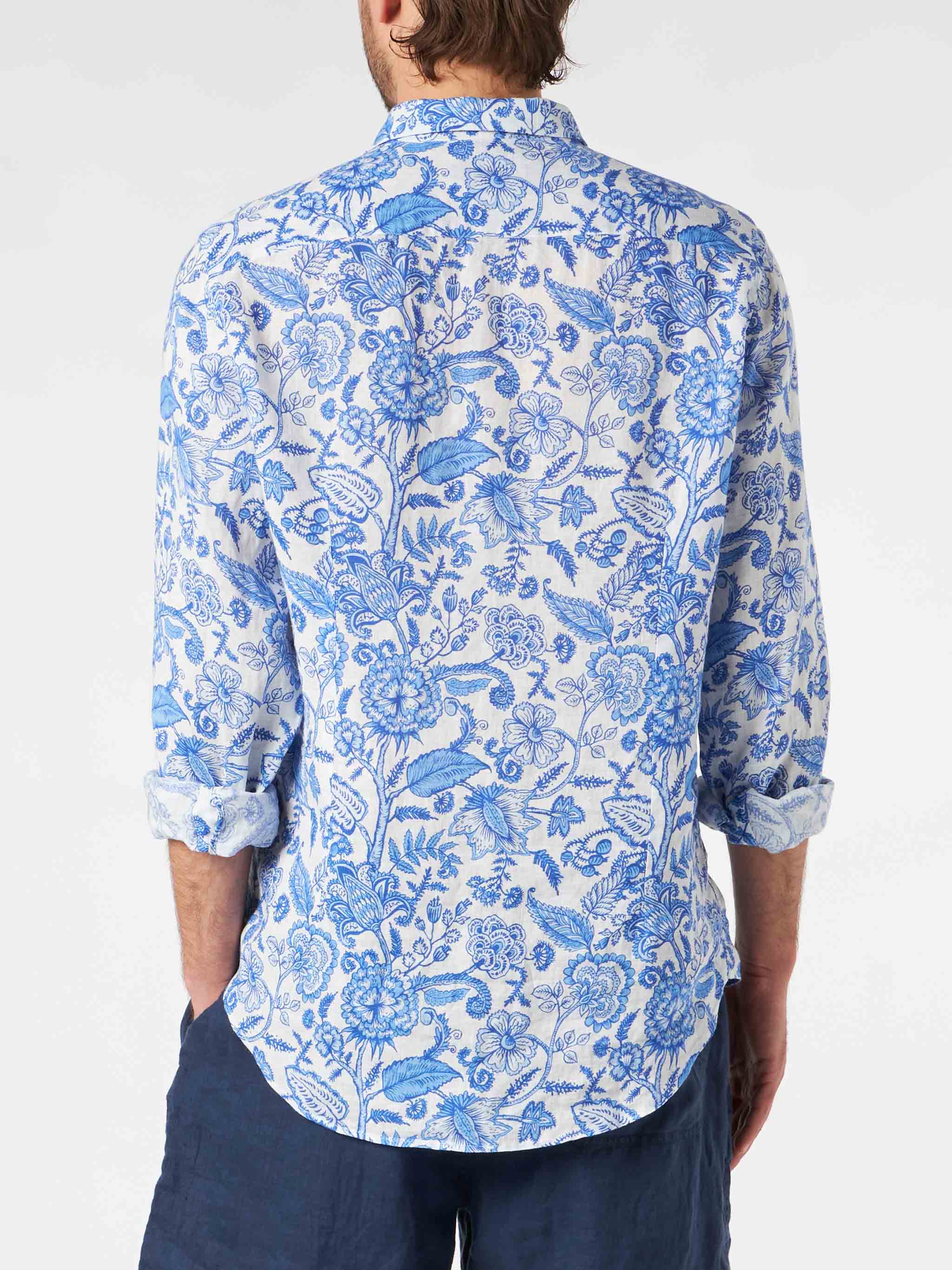 Camicia Pamplona in lino stampa floreale blu - Image 2