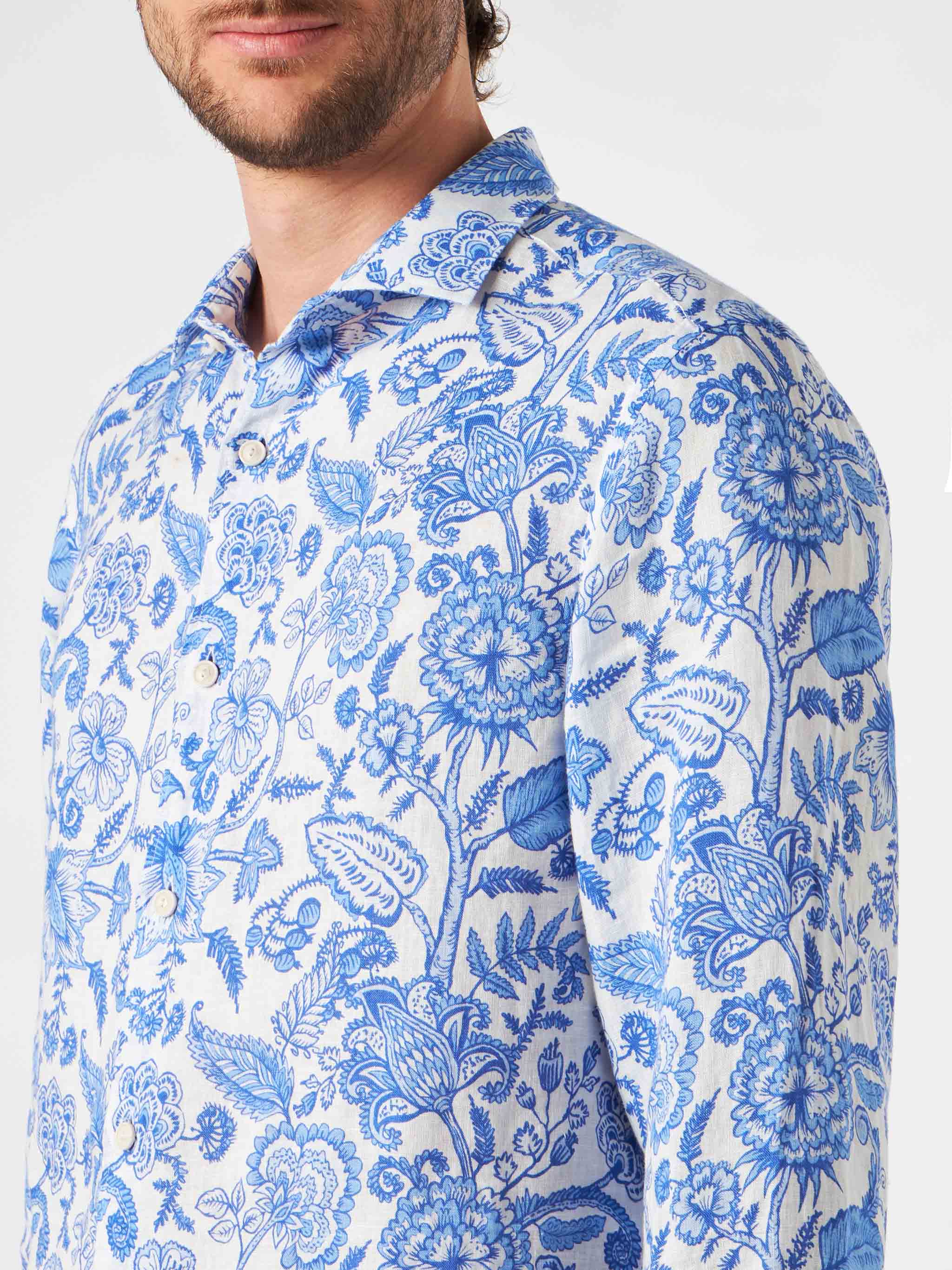 Camicia Pamplona in lino stampa floreale blu - Image 3