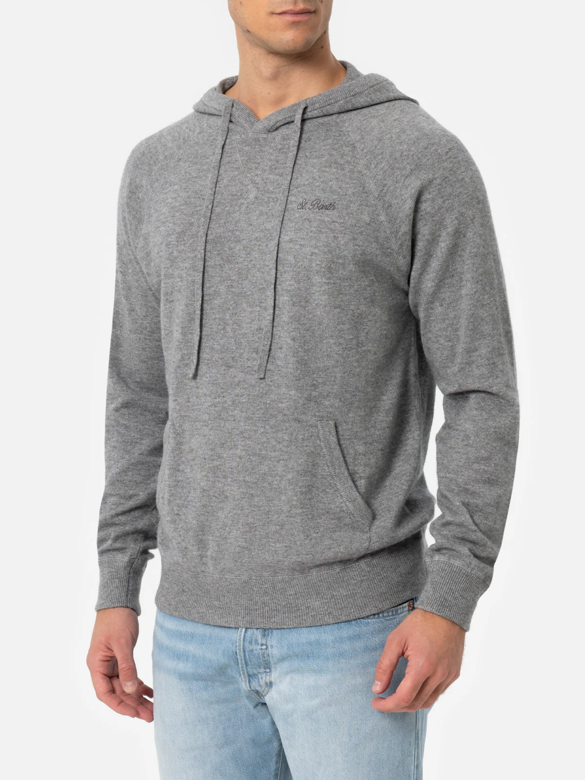 Maglia Willbur con cappuccio in misto cashmere grigio mélange tinta unita