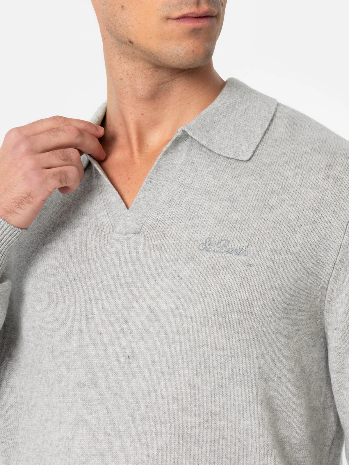 Maglia Covent in misto cashmere grigio mélange con colletto polo - Image 2
