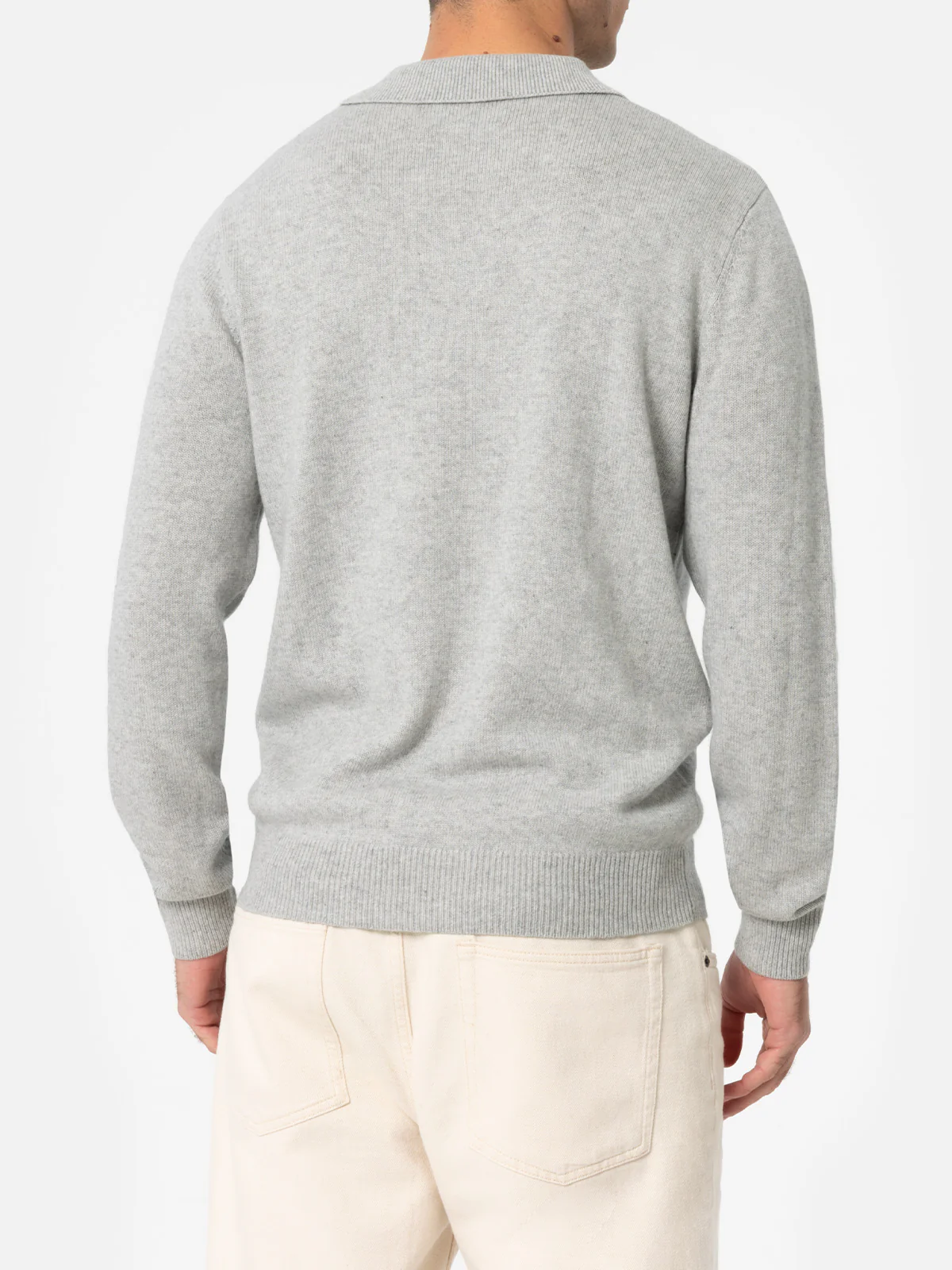 Maglia Covent in misto cashmere grigio mélange con colletto polo - Image 3