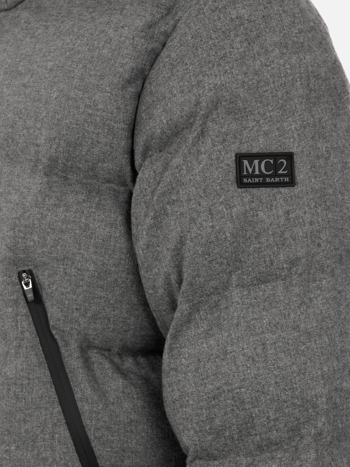 Giacca Maier imbottita con cappuccio in flanella grigio mélange tinta unita - Image 6