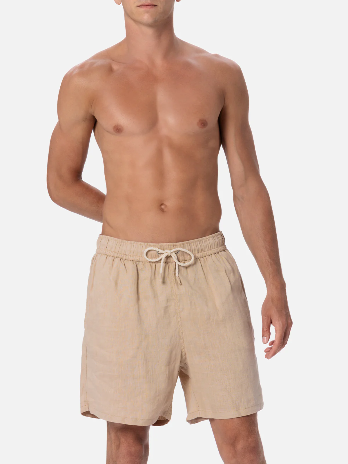 Costume mare Gustavia in lino beige tinta unita - Image 3