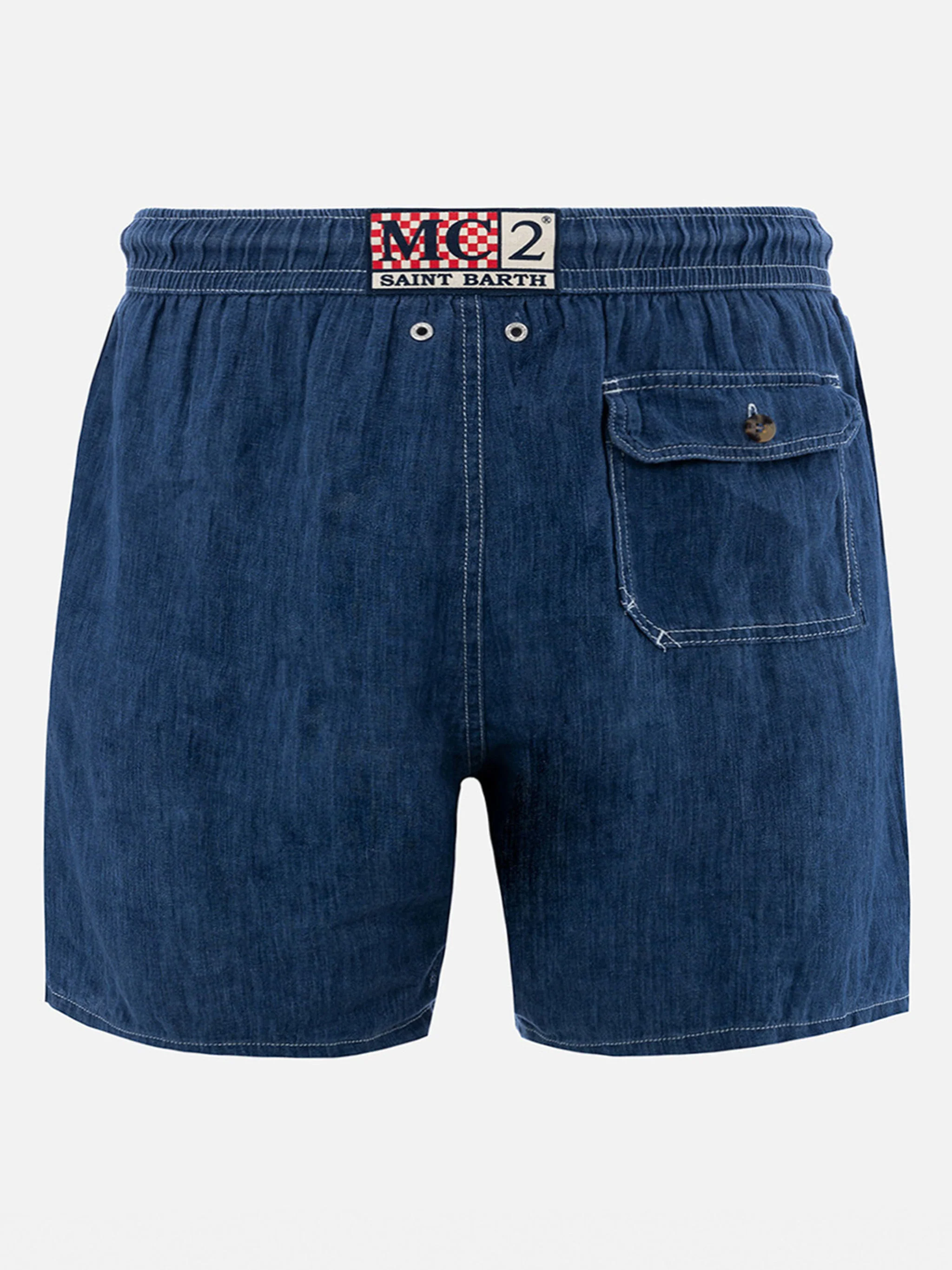 Costume Gustavia in lino blu denim tinta unita - Image 2