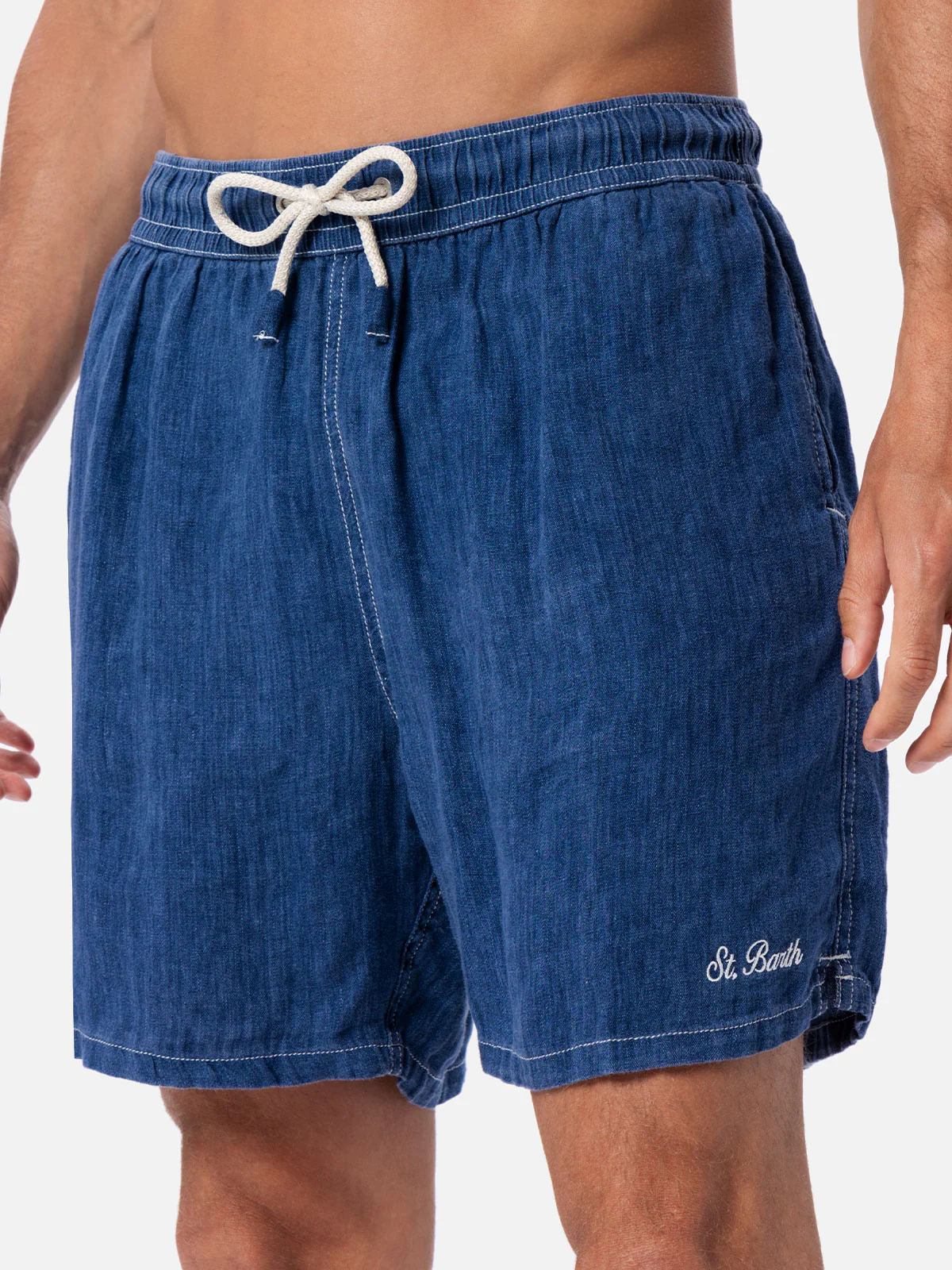 Costume Gustavia in lino blu denim tinta unita - Image 4