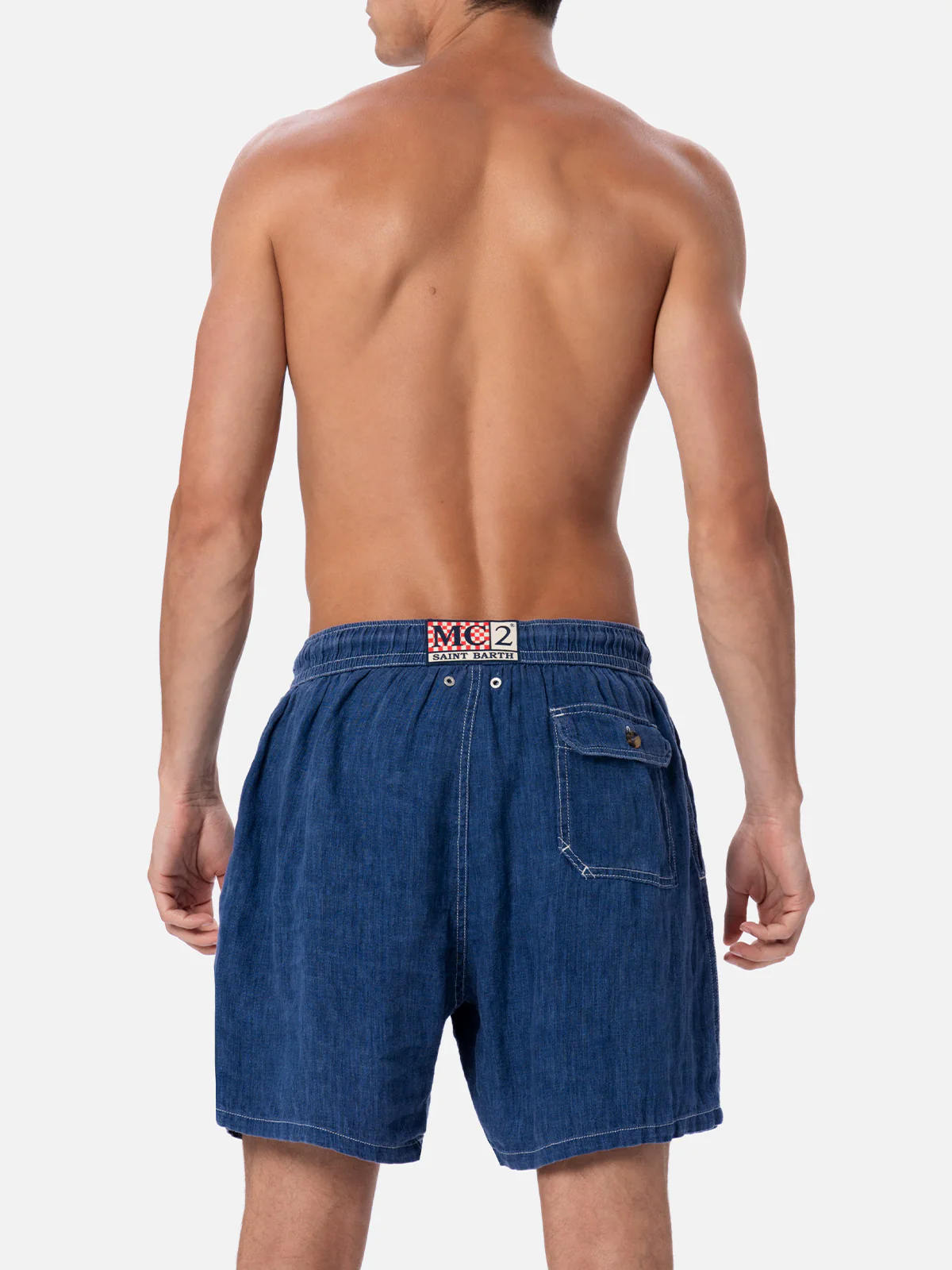 Costume Gustavia in lino blu denim tinta unita - Image 5