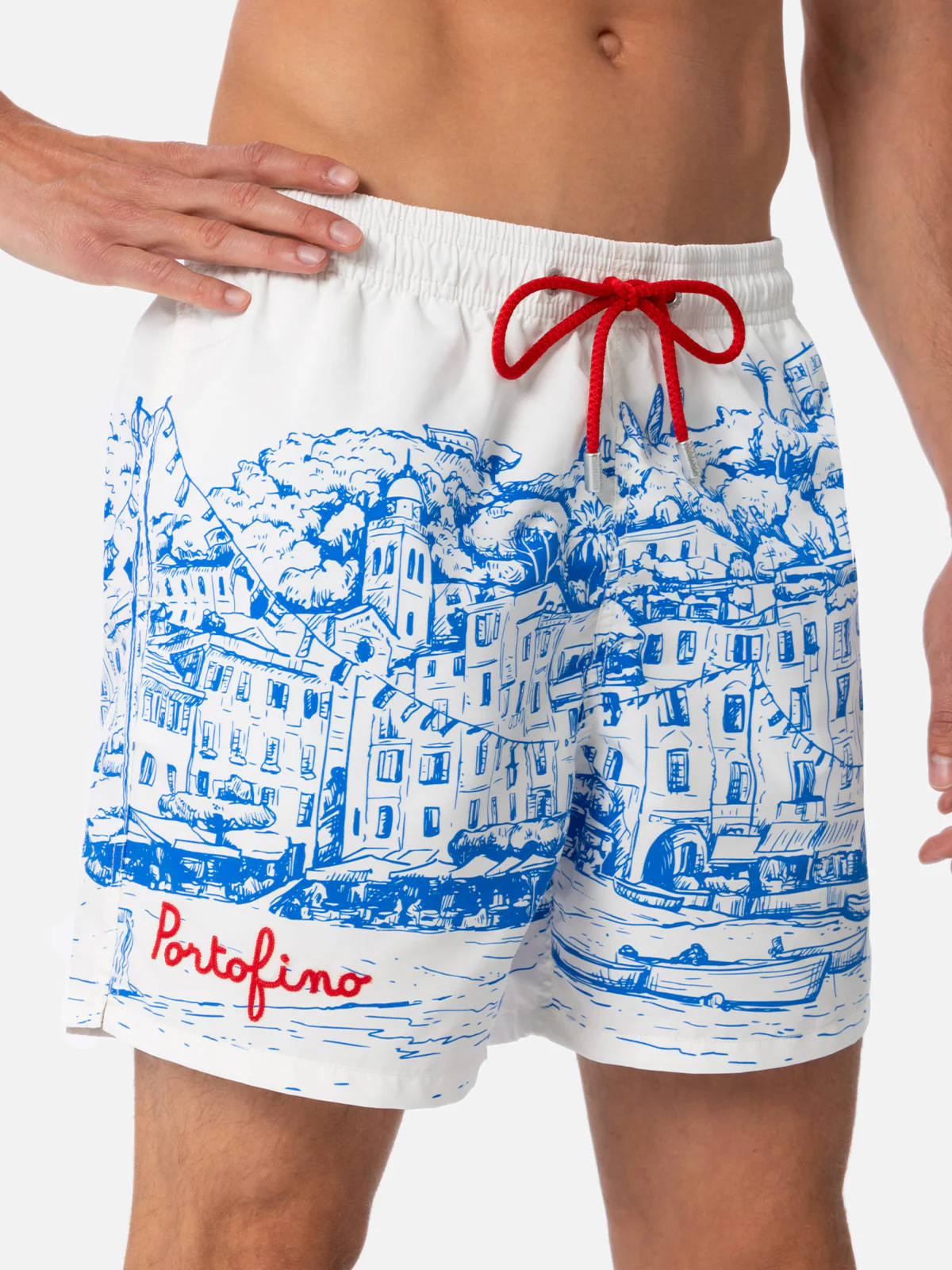 Costume Gustavia con stampa piazzata Portofino bianco - Image 3