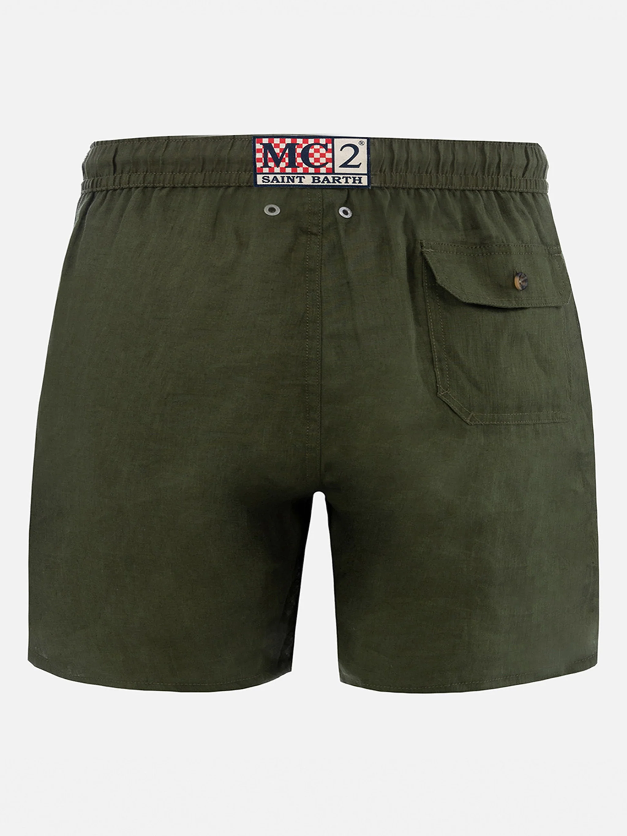 Costume mare Gustavia in lino verde militare tinta unita - Image 2