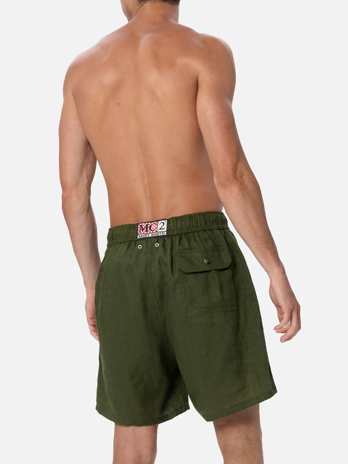 Costume mare Gustavia in lino verde militare tinta unita - Image 5