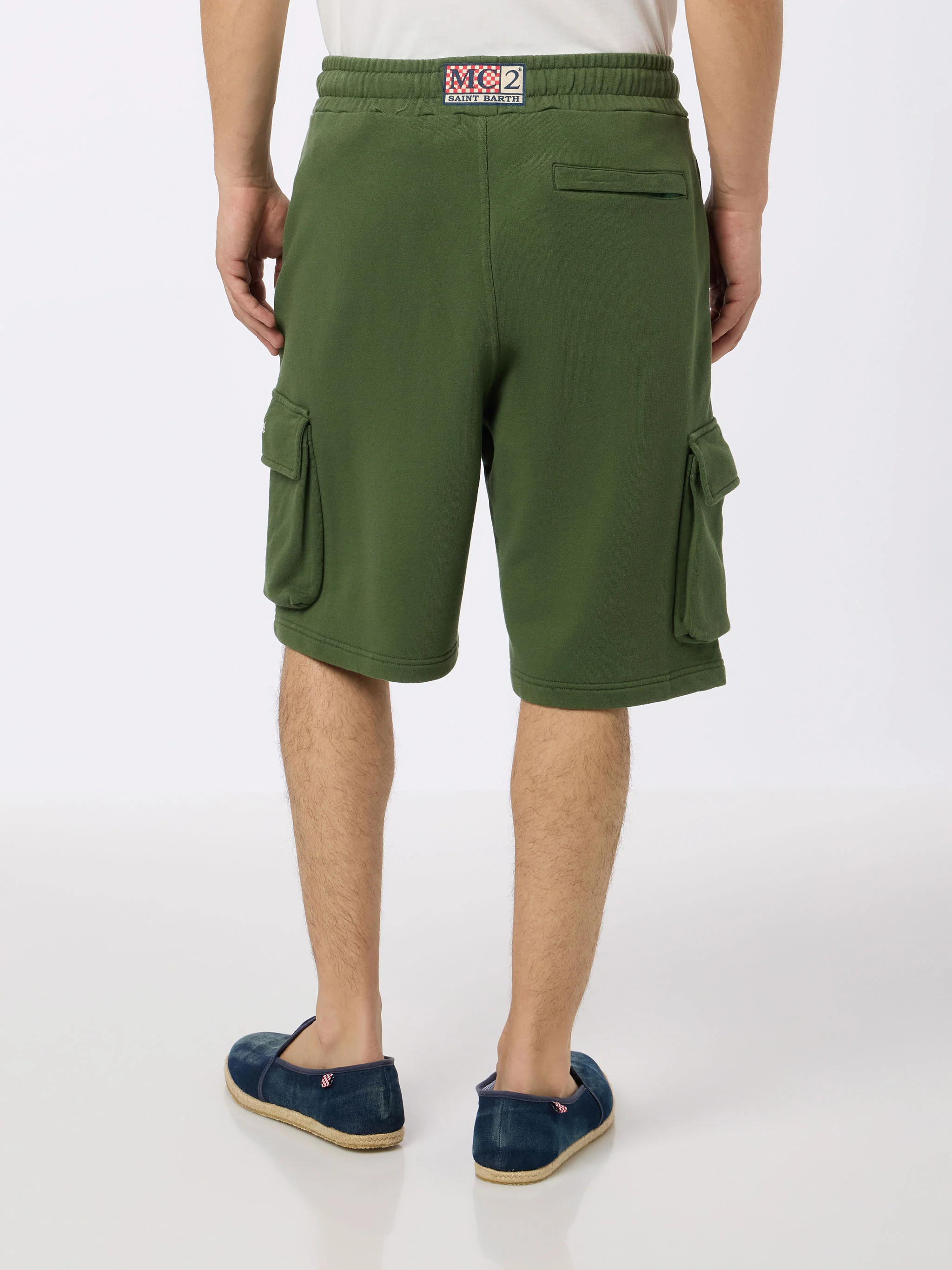 Bermuda Cargy in cotone verde militare tinta unita - Image 2