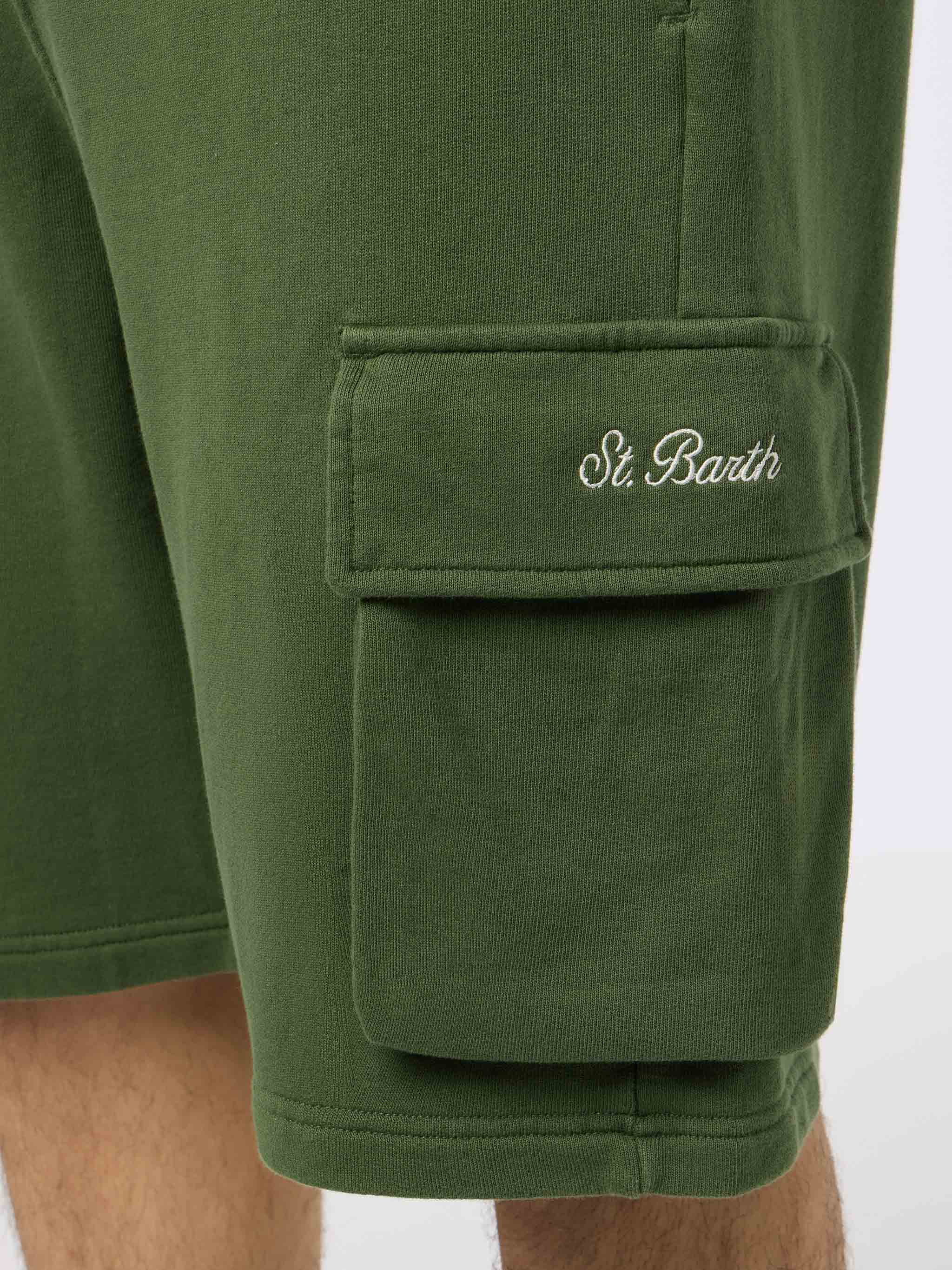 Bermuda Cargy in cotone verde militare tinta unita - Image 3