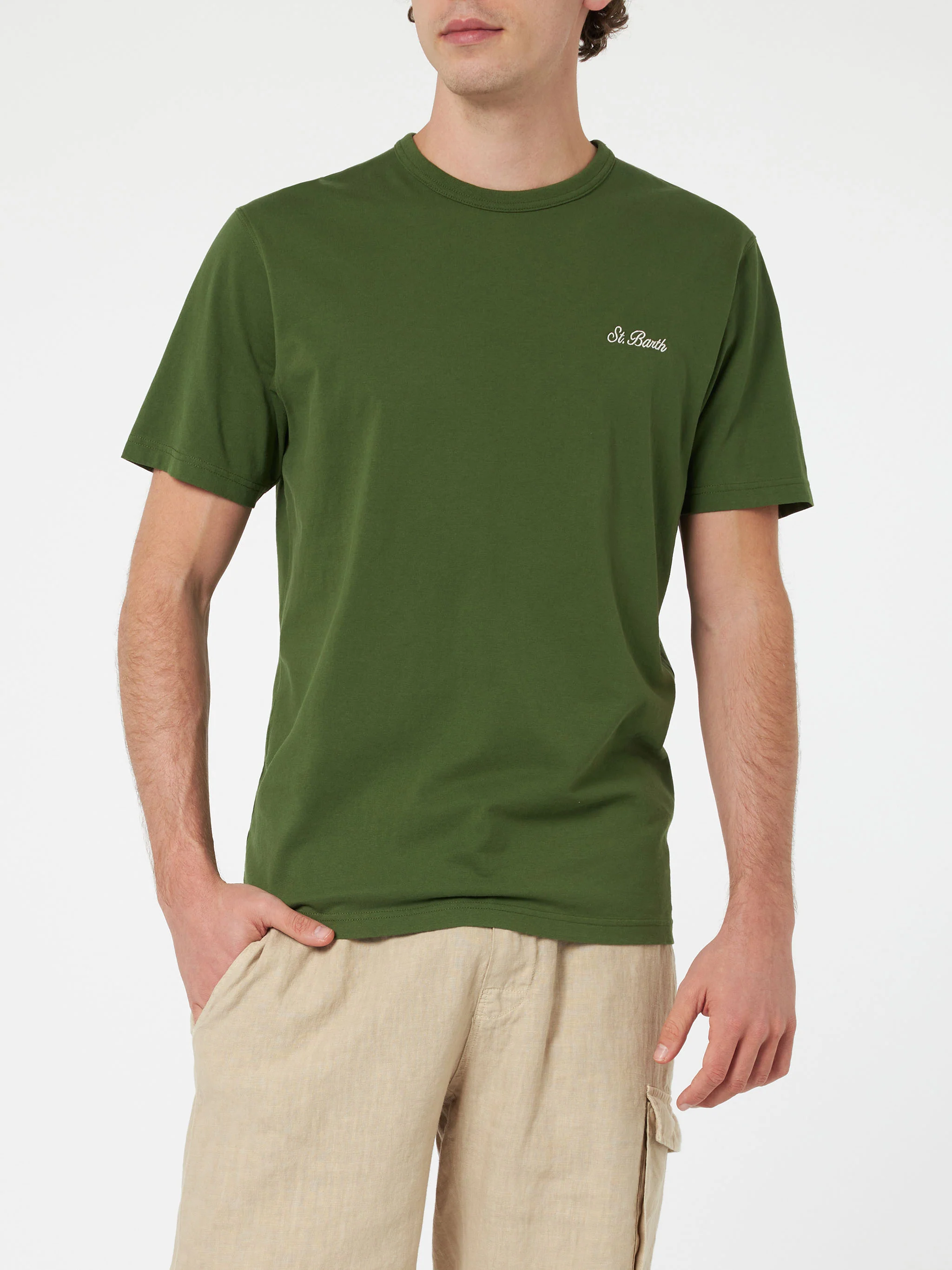 T-shirt Dover in cotone verde militare tinta unita - Image 3