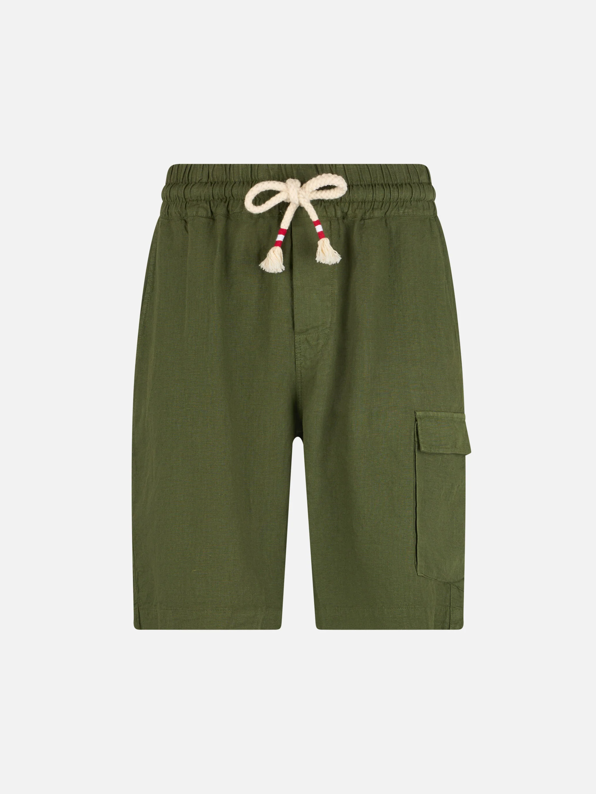 Bermuda Marseille in lino military green tinta unita - Image 4