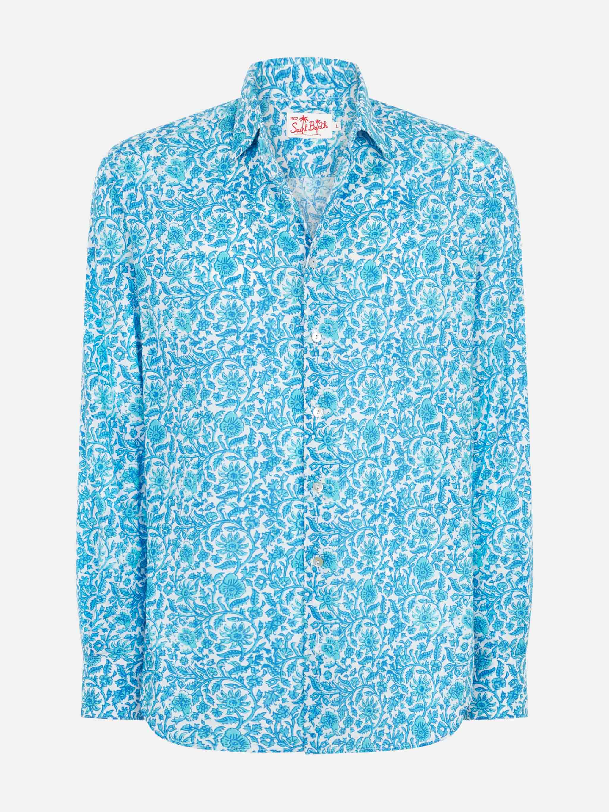 Camicia Sikelia in mussola di cotone con stampa fiori - Image 4