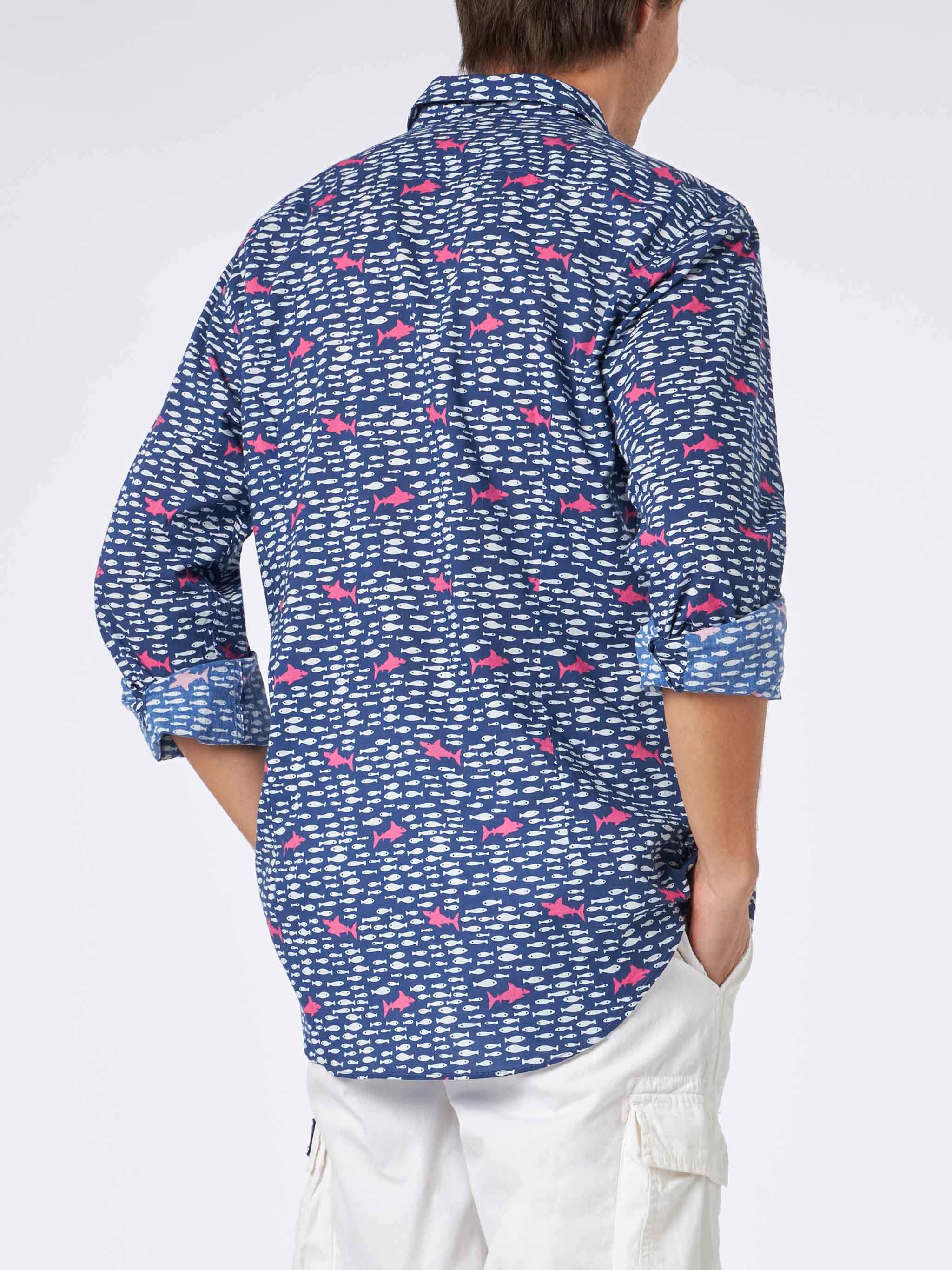 Camicia Sikelia in mussola di cotone con stampa pesci e squali - Image 3