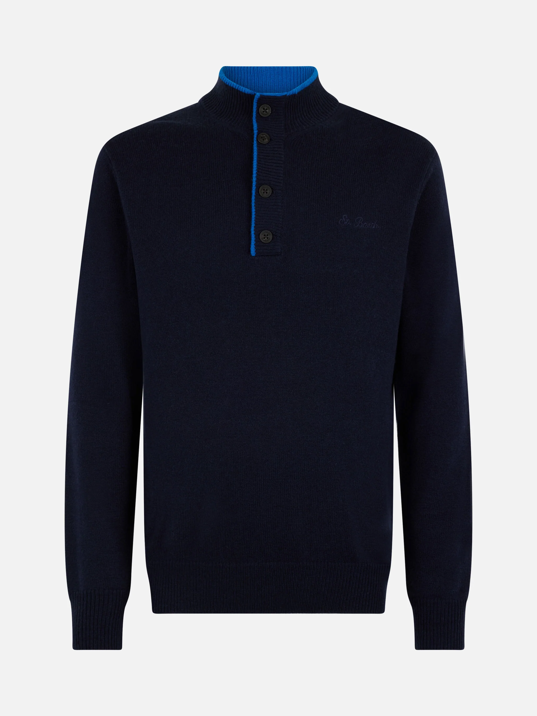 Maglione polo blu navy in BLENDED CASHMERE - Image 4