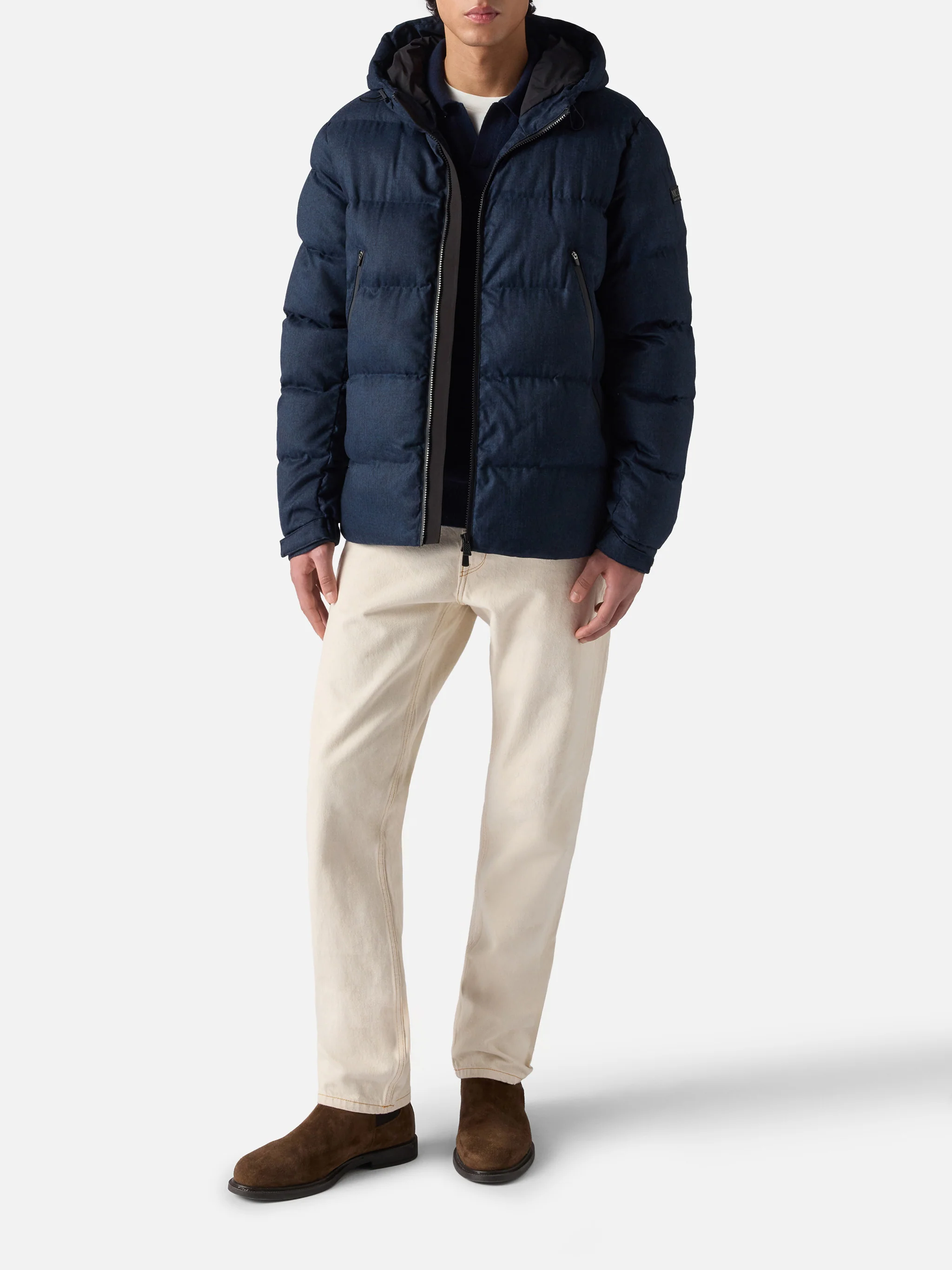 Giacca Maier imbottita con cappuccio in flanella blu navy tinta unita - Image 2