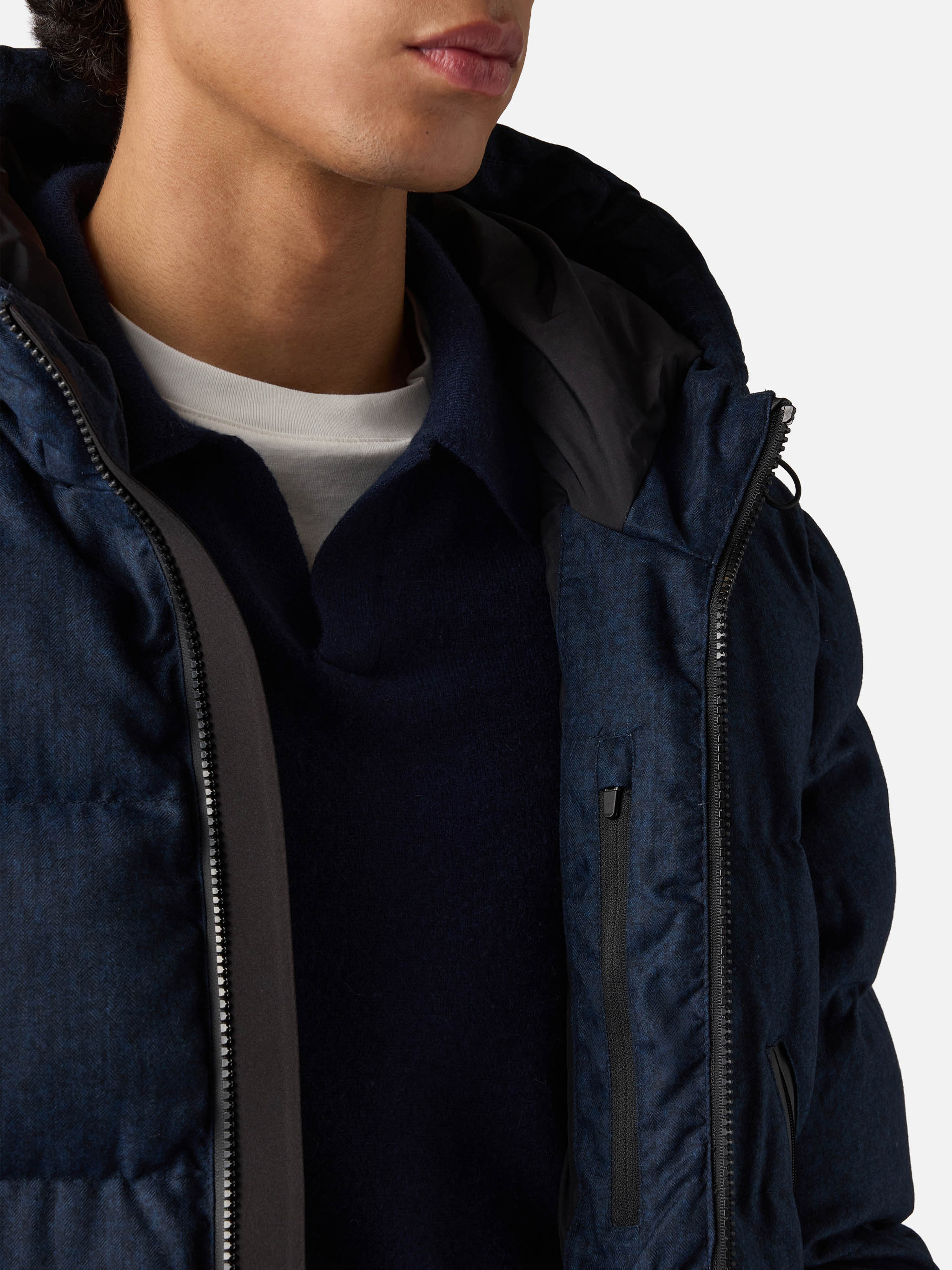 Giacca Maier imbottita con cappuccio in flanella blu navy tinta unita - Image 3