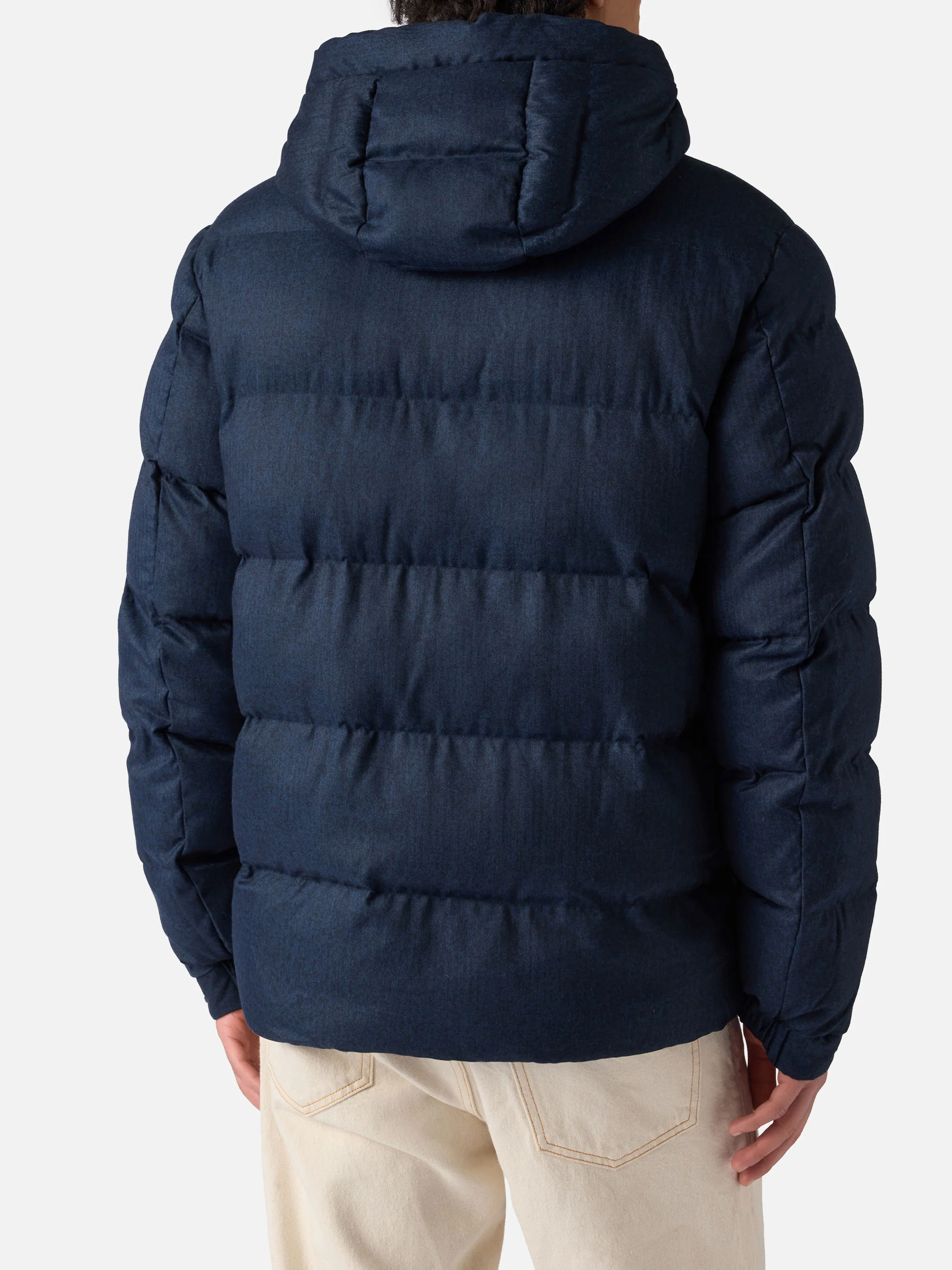 Giacca Maier imbottita con cappuccio in flanella blu navy tinta unita - Image 4