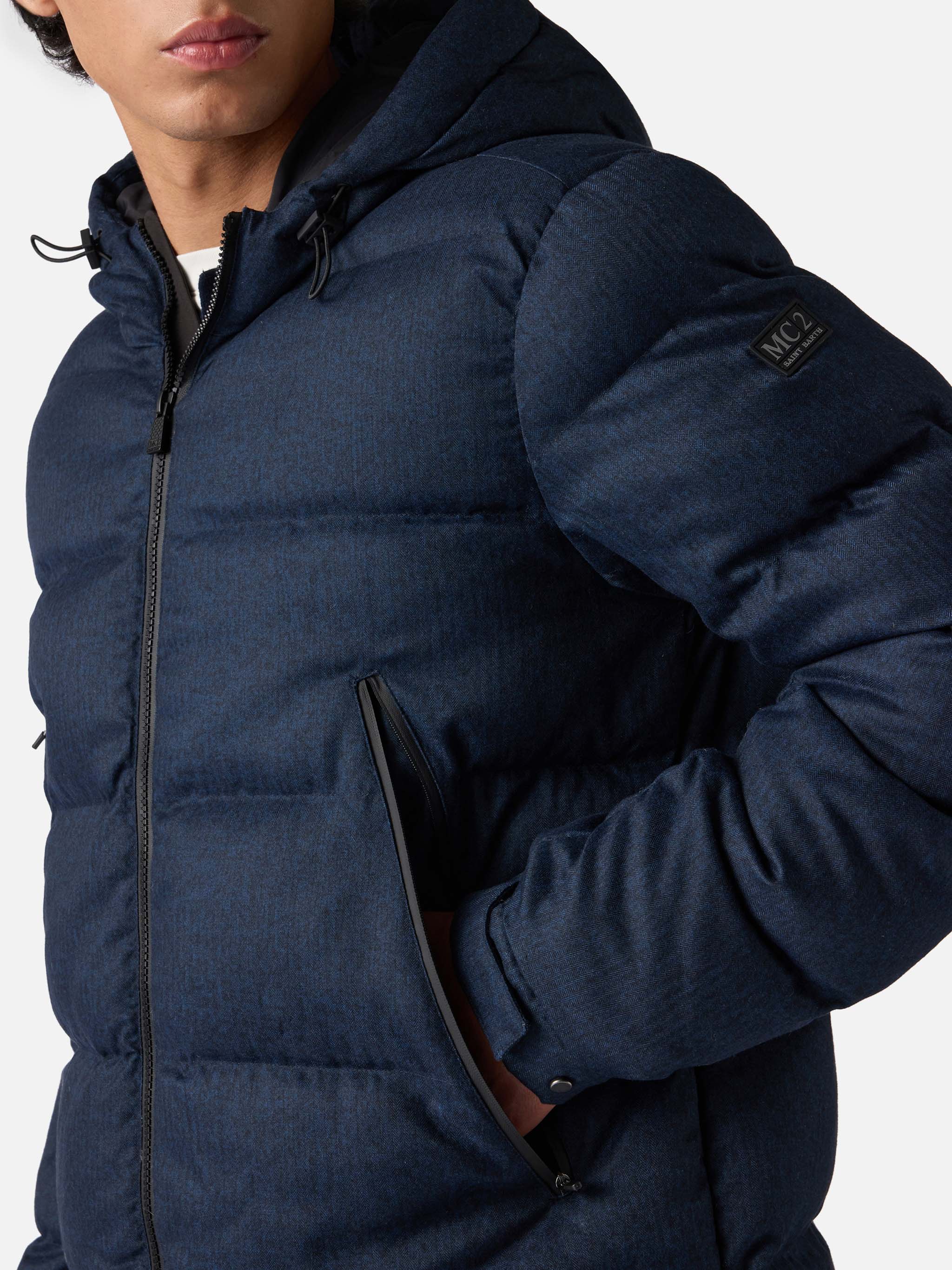Giacca Maier imbottita con cappuccio in flanella blu navy tinta unita - Image 5