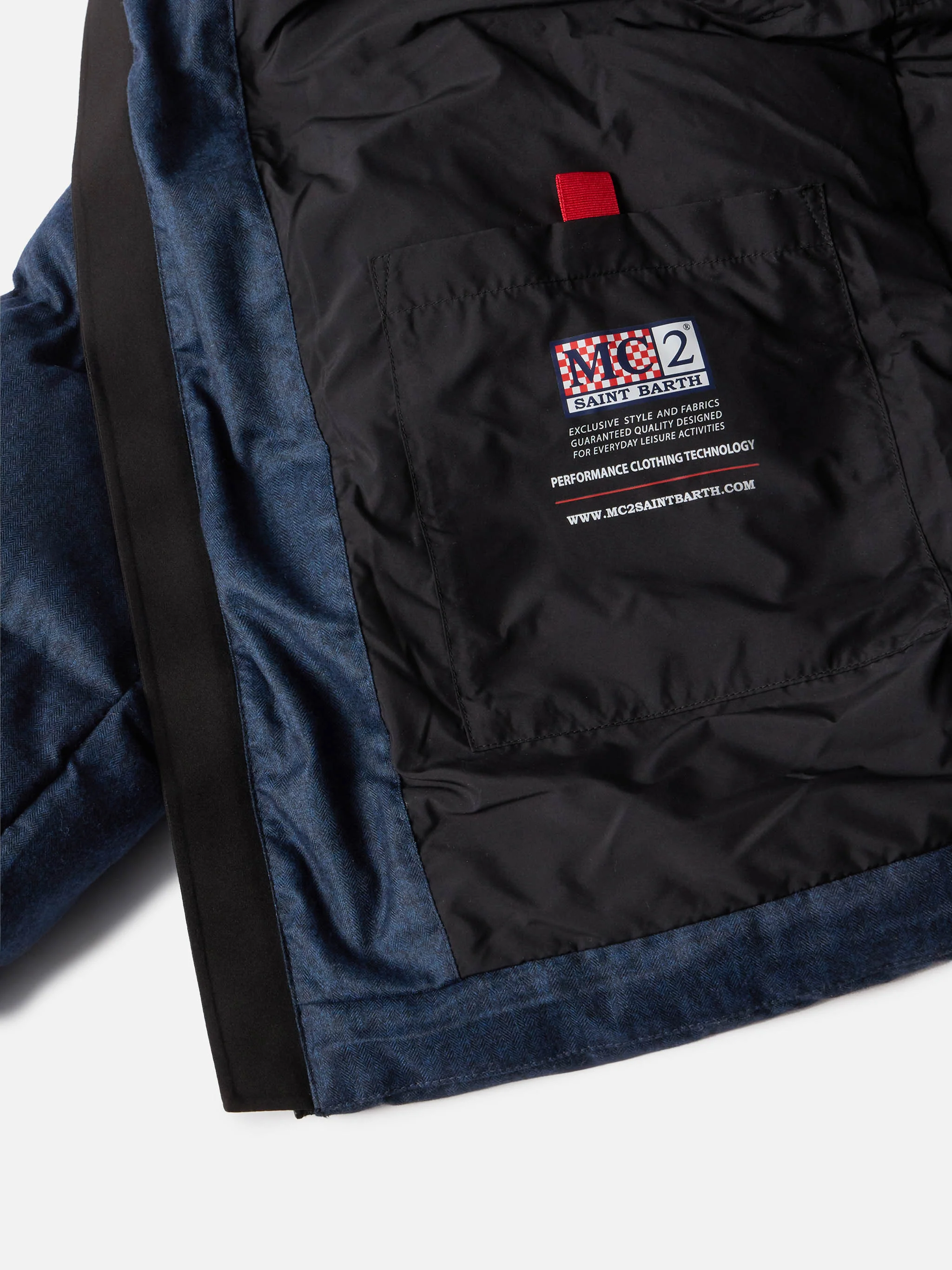 Giacca Maier imbottita con cappuccio in flanella blu navy tinta unita - Image 6