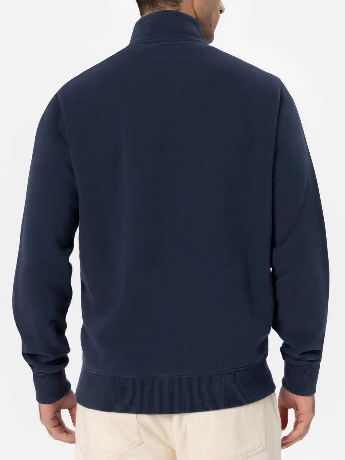 Felpa Dunkan mezza zip in cotone blu navy tinta unita con ricamo logo - Image 4