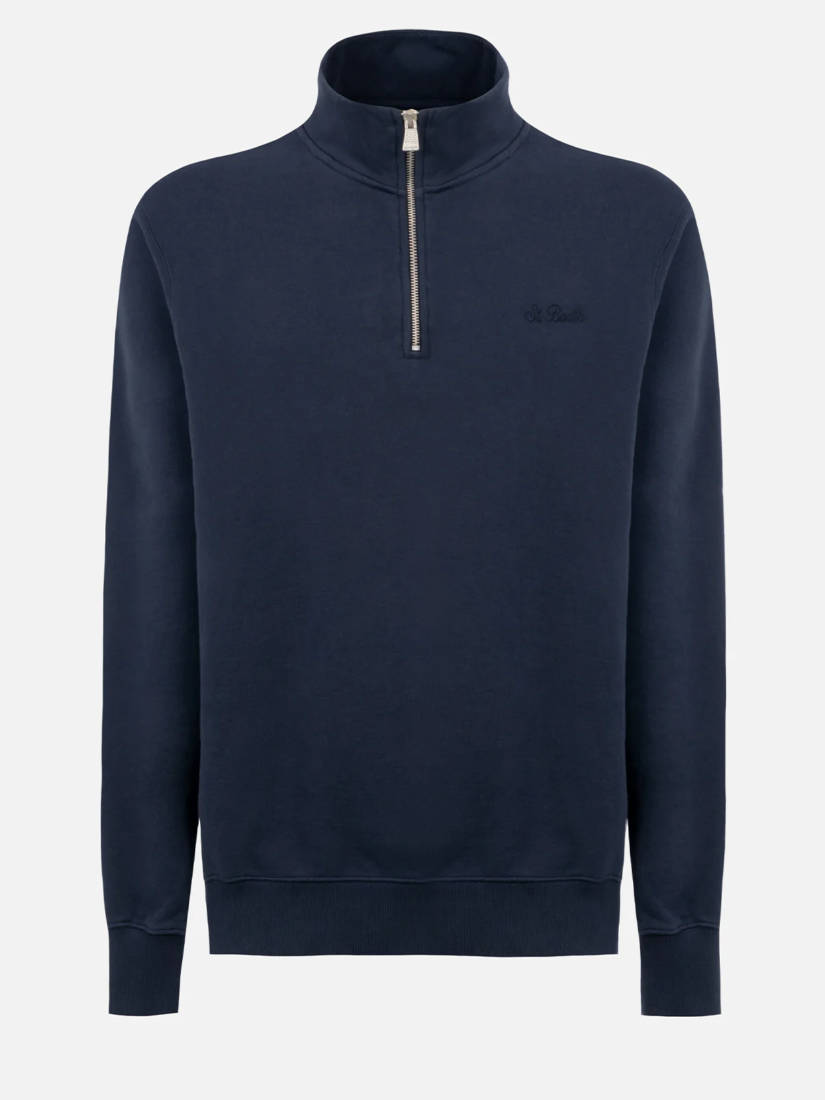 Felpa Dunkan mezza zip in cotone blu navy tinta unita con ricamo logo - Image 5