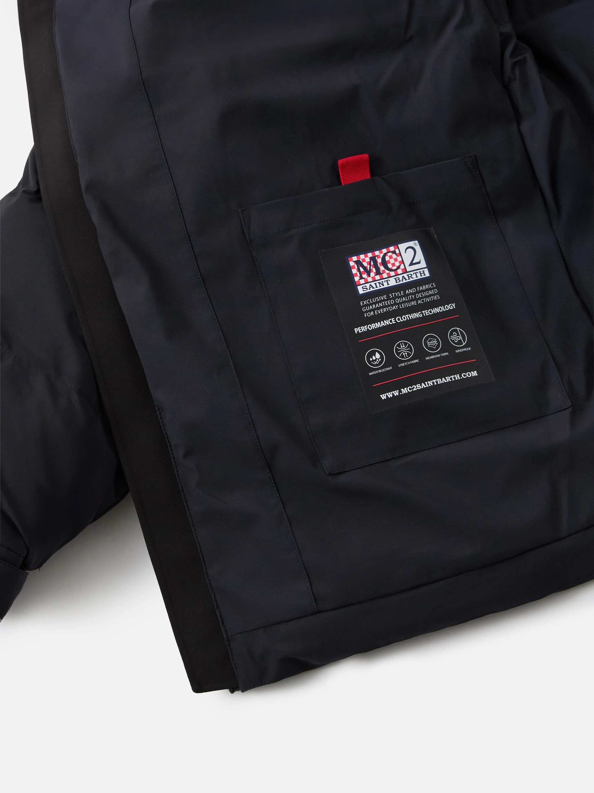 Giacca Maier imbottita con cappuccio in tessuto tecnico blu navy tinta unita - Image 7