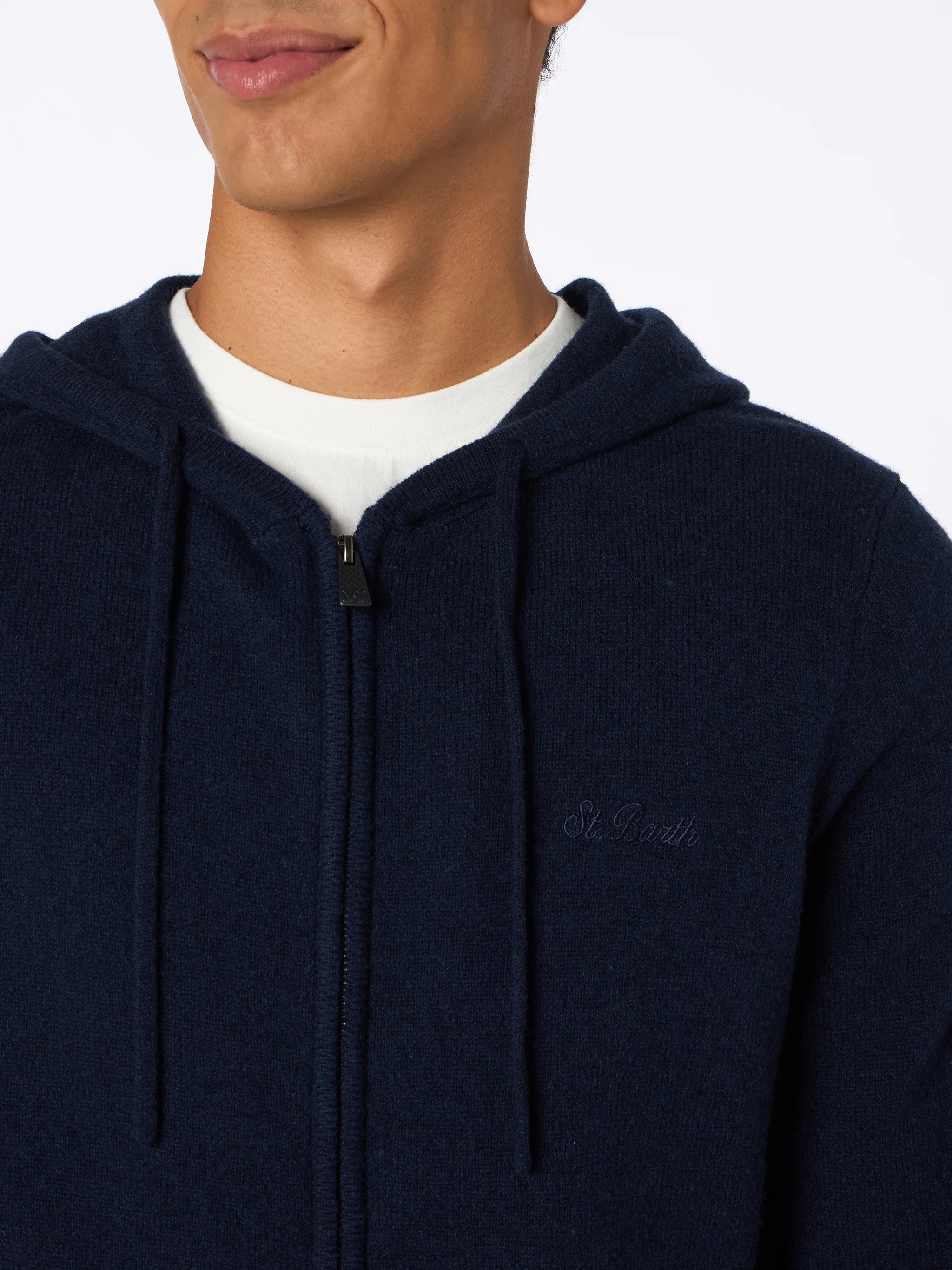 Maglia Notting in lana con cappuccio blu navy tinta unita - Image 3