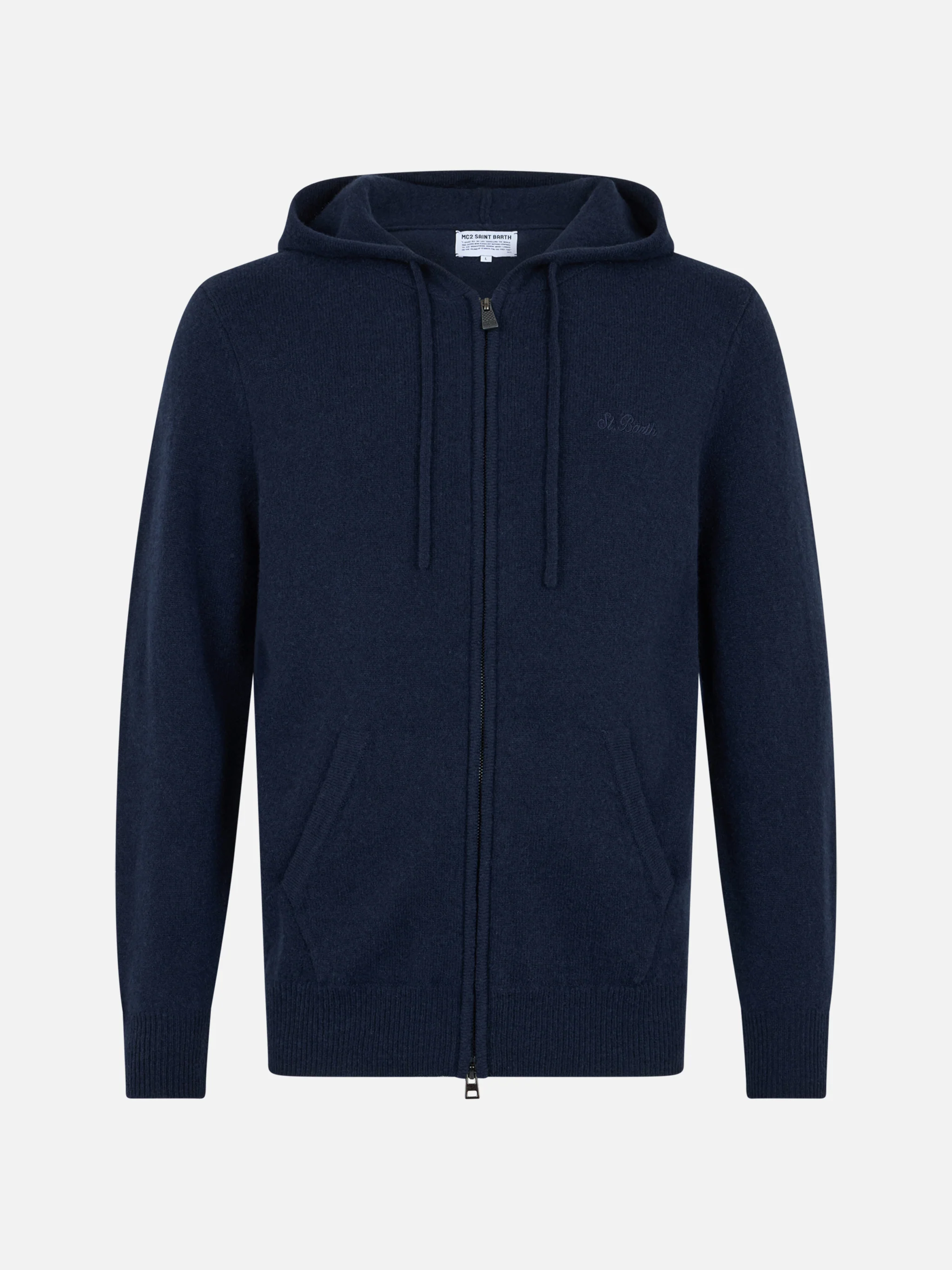 Maglia Notting in lana con cappuccio blu navy tinta unita - Image 4