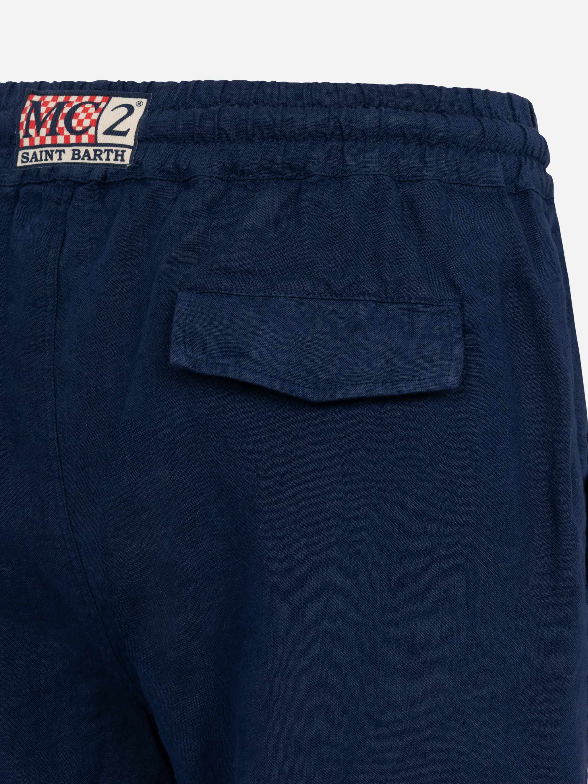 Bermuda Marseille in lino blu navy tinta unita - Image 6