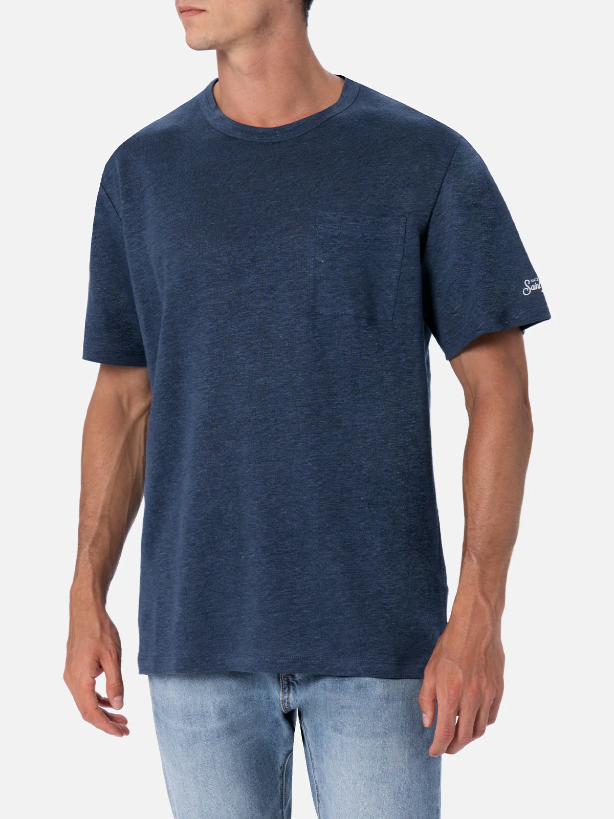T-shirt Ecstasea in lino blu navy tinta unita - Image 2