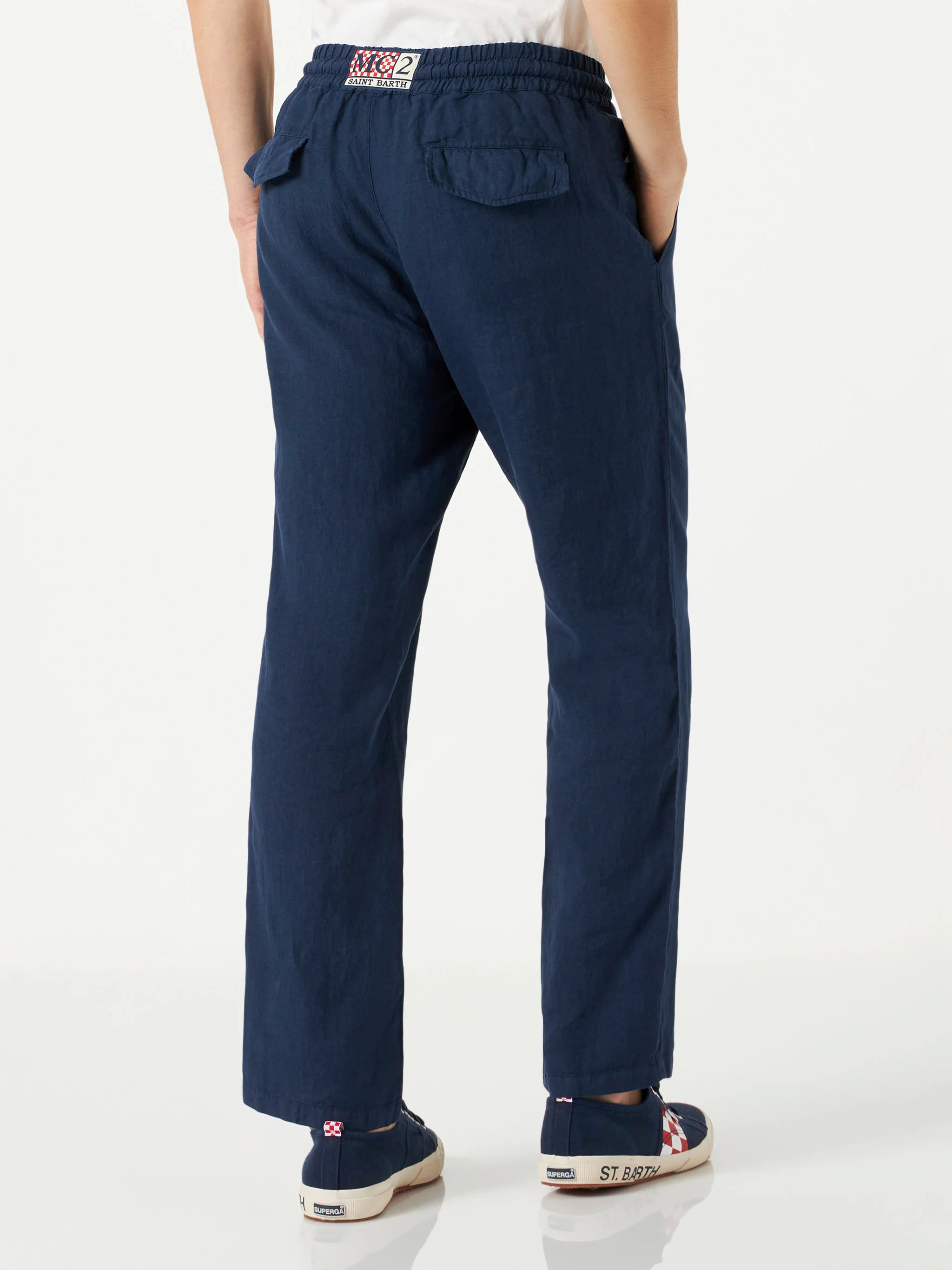 Pantaloni Calais in lino blu navy tinta unita - Image 2